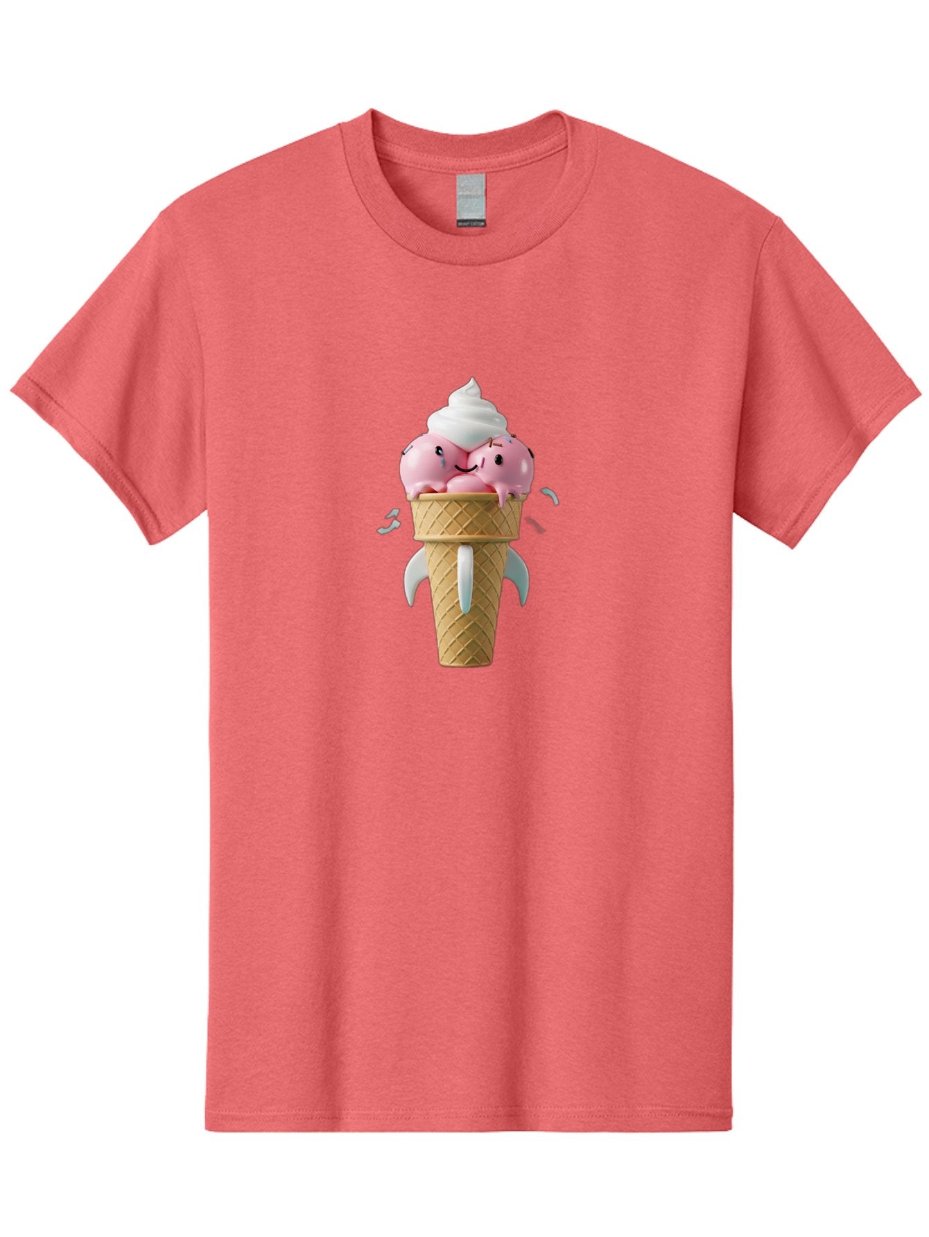 Crying-Ice-Cream Men'S Graphic Tee, 100% Cotton, Comfortable Casual Summer Wear, Machine Washable, Ice Cream Cone, Pink Ice Cream, Walrus Face, Cartoon Character, Fun Design, Sweet Treat, Whimsical Illustration, Playful Art, Ice Cream Lover, Baa422 12