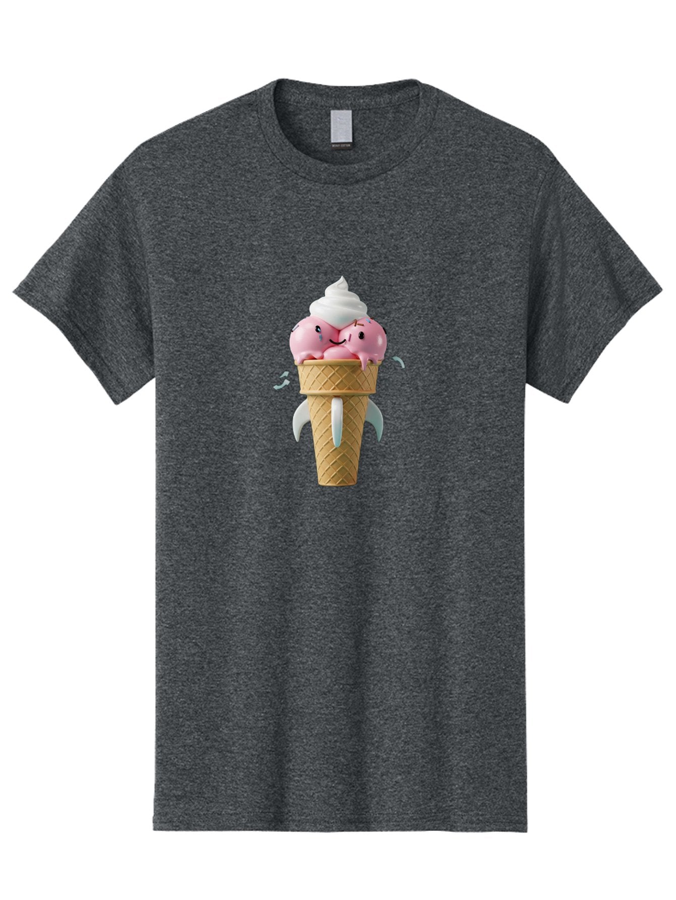 Crying-Ice-Cream Men'S Graphic Tee, 100% Cotton, Comfortable Casual Summer Wear, Machine Washable, Ice Cream Cone, Pink Ice Cream, Walrus Face, Cartoon Character, Fun Design, Sweet Treat, Whimsical Illustration, Playful Art, Ice Cream Lover, Baa422 7