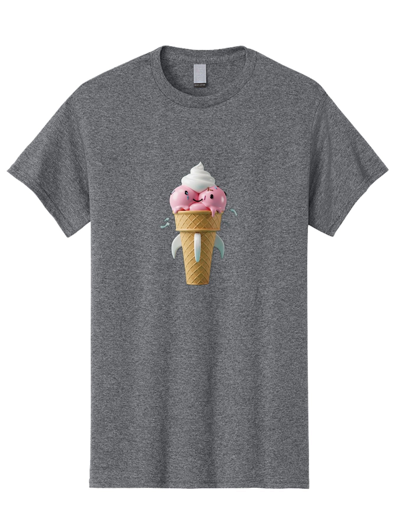 Crying-Ice-Cream Men'S Graphic Tee, 100% Cotton, Comfortable Casual Summer Wear, Machine Washable, Ice Cream Cone, Pink Ice Cream, Walrus Face, Cartoon Character, Fun Design, Sweet Treat, Whimsical Illustration, Playful Art, Ice Cream Lover, Baa422 8