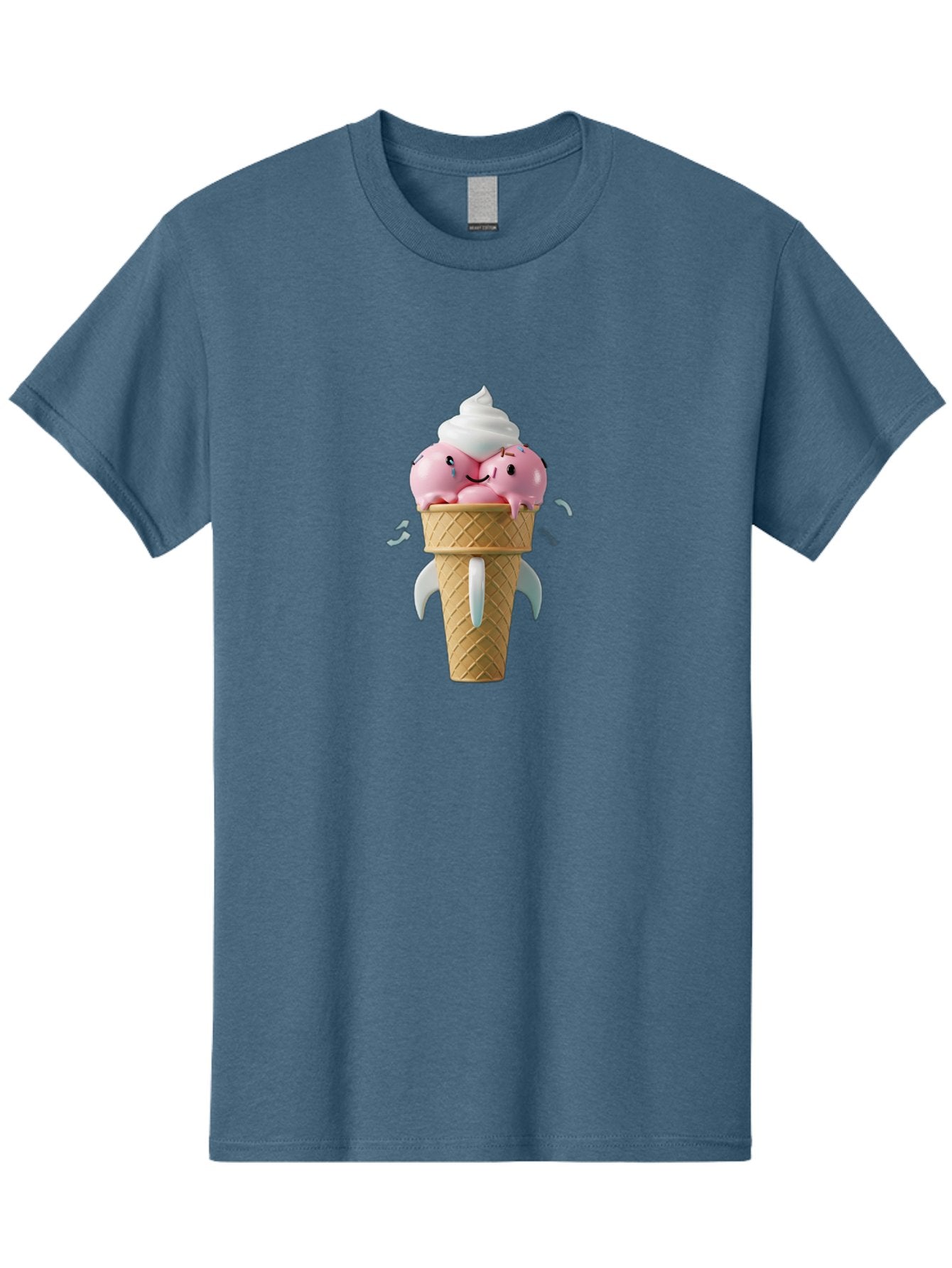 Crying-Ice-Cream Men'S Graphic Tee, 100% Cotton, Comfortable Casual Summer Wear, Machine Washable, Ice Cream Cone, Pink Ice Cream, Walrus Face, Cartoon Character, Fun Design, Sweet Treat, Whimsical Illustration, Playful Art, Ice Cream Lover, Baa422 4