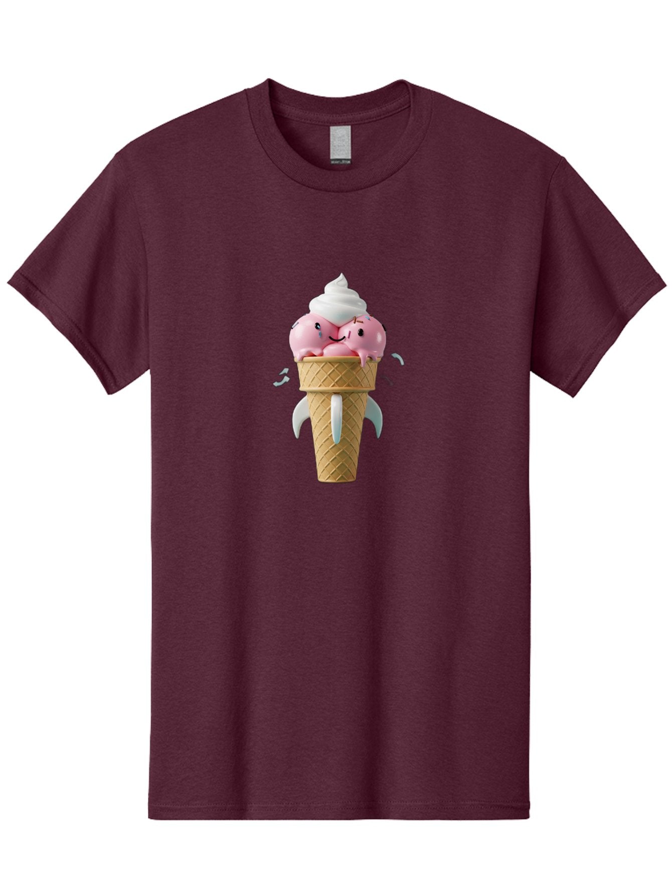 Crying-Ice-Cream Men'S Graphic Tee, 100% Cotton, Comfortable Casual Summer Wear, Machine Washable, Ice Cream Cone, Pink Ice Cream, Walrus Face, Cartoon Character, Fun Design, Sweet Treat, Whimsical Illustration, Playful Art, Ice Cream Lover, Baa422 5