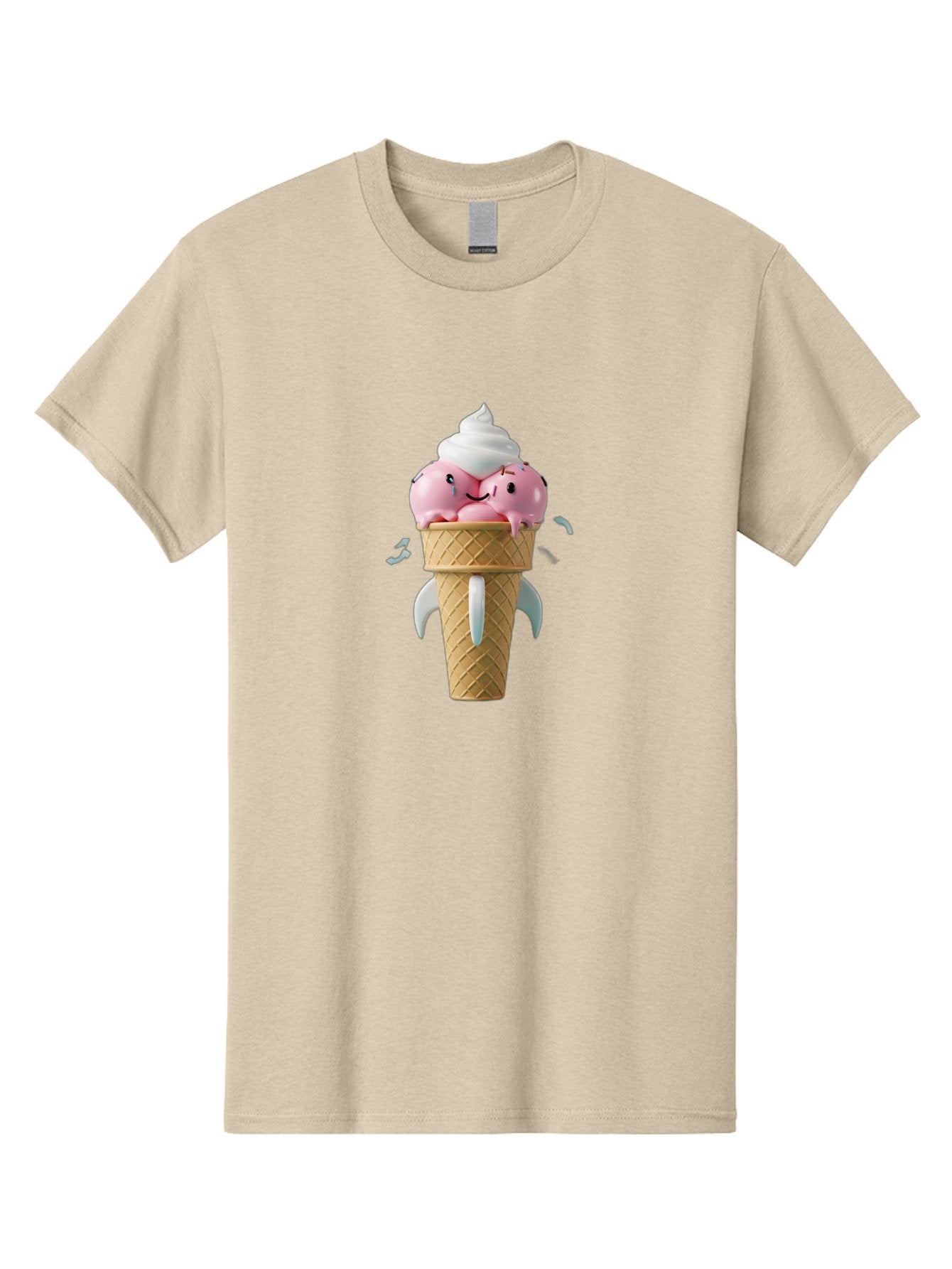 Crying-Ice-Cream Men'S Graphic Tee, 100% Cotton, Comfortable Casual Summer Wear, Machine Washable, Ice Cream Cone, Pink Ice Cream, Walrus Face, Cartoon Character, Fun Design, Sweet Treat, Whimsical Illustration, Playful Art, Ice Cream Lover, Baa422 13