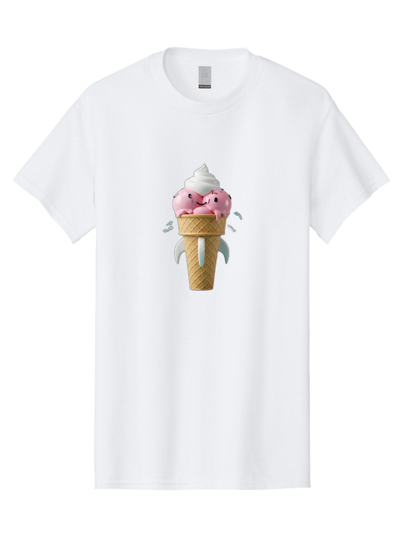 Crying-Ice-Cream Men'S Graphic Tee, 100% Cotton, Comfortable Casual Summer Wear, Machine Washable, Ice Cream Cone, Pink Ice Cream, Walrus Face, Cartoon Character, Fun Design, Sweet Treat, Whimsical Illustration, Playful Art, Ice Cream Lover, Baa422 15