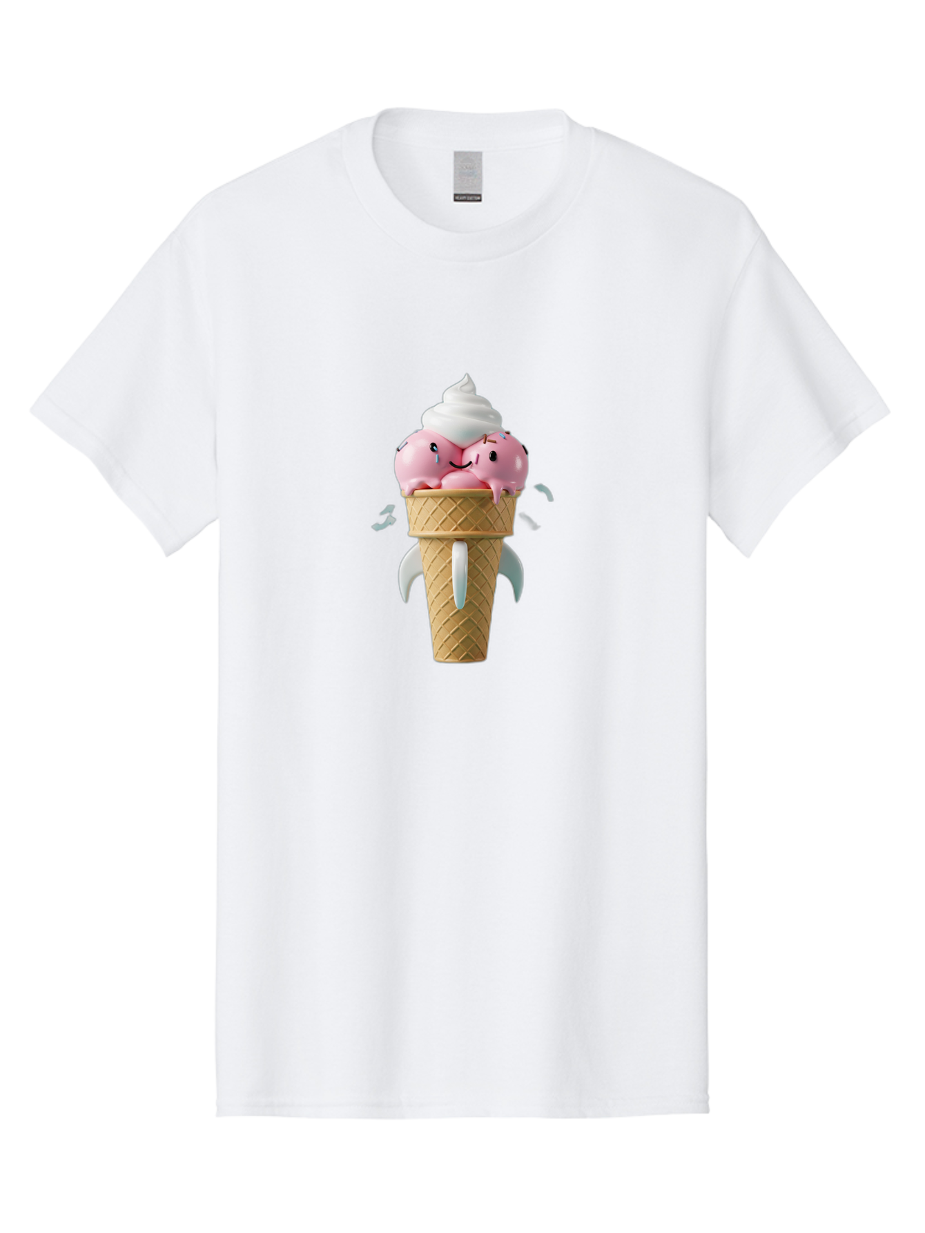 Crying-Ice-Cream Men'S Graphic Tee, 100% Cotton, Comfortable Casual Summer Wear, Machine Washable, Ice Cream Cone, Pink Ice Cream, Walrus Face, Cartoon Character, Fun Design, Sweet Treat, Whimsical Illustration, Playful Art, Ice Cream Lover, Baa422