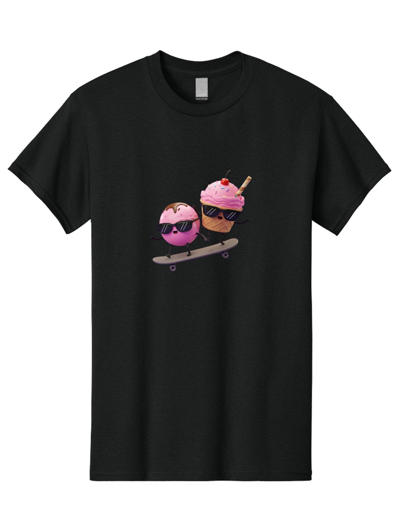 Cupcake-And-Ice-Cream Men'S Graphic Tee, 100% Cotton, Comfortable Casual Summer Wear, Machine Washable, Funny Cartoon Characters, Ice Cream Cone, Cupcake, Skateboarding, Sunglasses, Colorful Treats, Sweet Delights, Playful, Whimsical Baa423 10