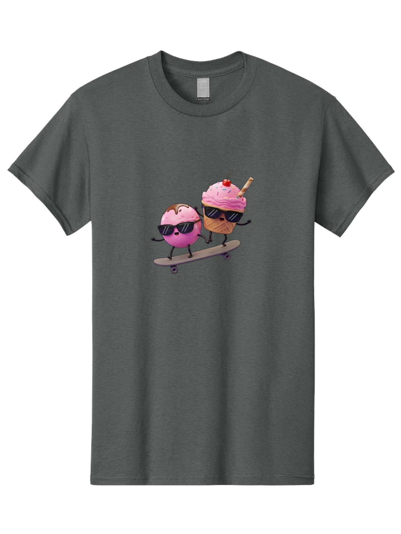 Cupcake-And-Ice-Cream Men'S Graphic Tee, 100% Cotton, Comfortable Casual Summer Wear, Machine Washable, Funny Cartoon Characters, Ice Cream Cone, Cupcake, Skateboarding, Sunglasses, Colorful Treats, Sweet Delights, Playful, Whimsical Baa423 8