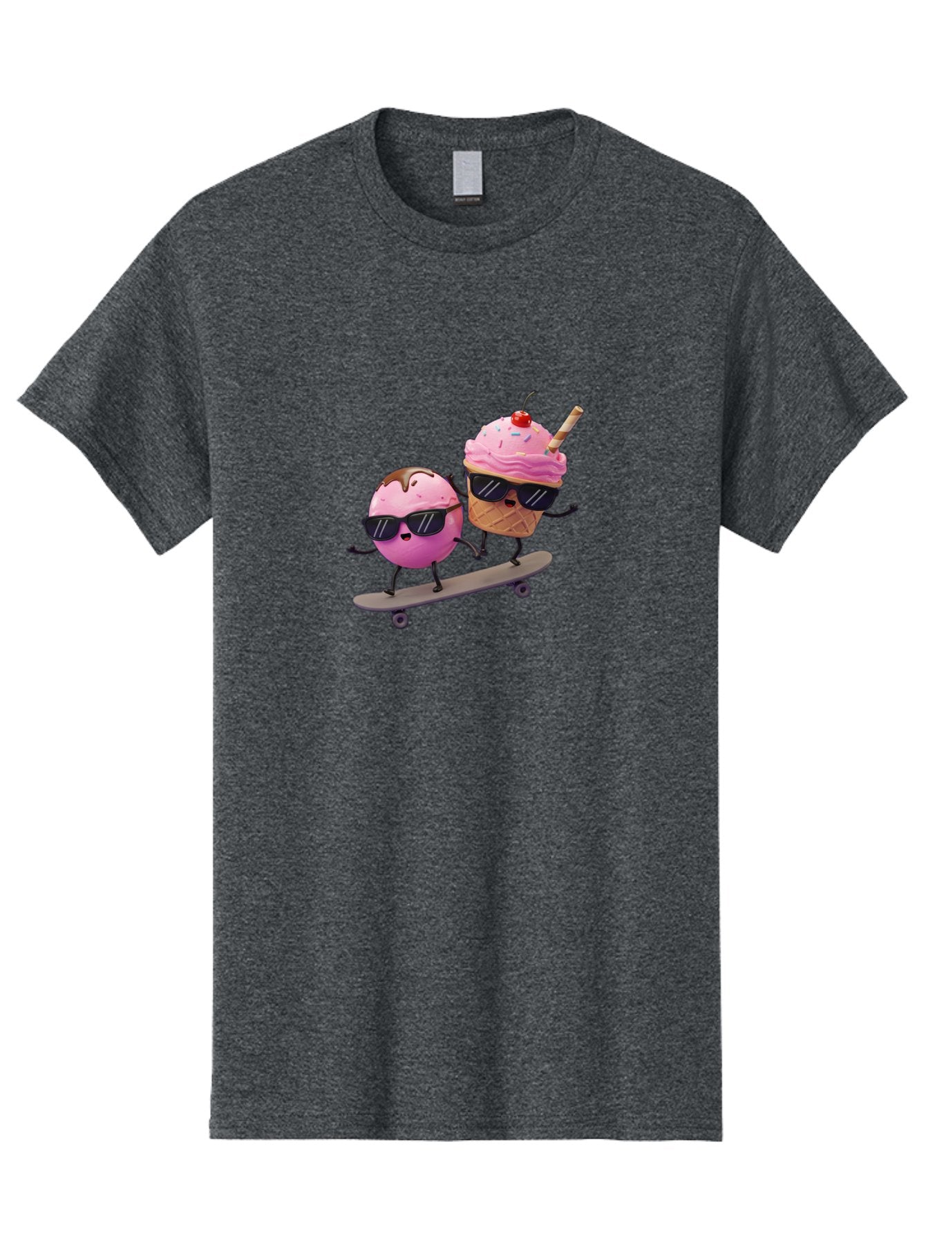 Cupcake-And-Ice-Cream Men'S Graphic Tee, 100% Cotton, Comfortable Casual Summer Wear, Machine Washable, Funny Cartoon Characters, Ice Cream Cone, Cupcake, Skateboarding, Sunglasses, Colorful Treats, Sweet Delights, Playful, Whimsical Baa423 3