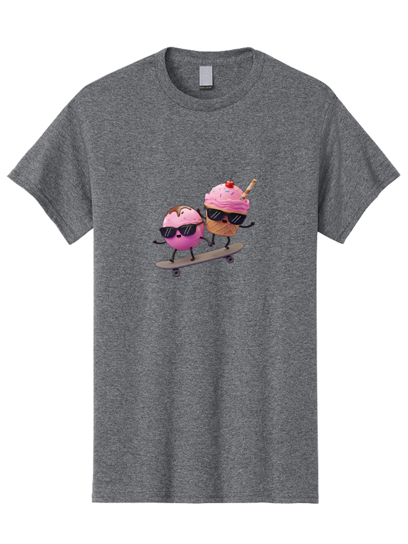 Cupcake-And-Ice-Cream Men'S Graphic Tee, 100% Cotton, Comfortable Casual Summer Wear, Machine Washable, Funny Cartoon Characters, Ice Cream Cone, Cupcake, Skateboarding, Sunglasses, Colorful Treats, Sweet Delights, Playful, Whimsical Baa423 4