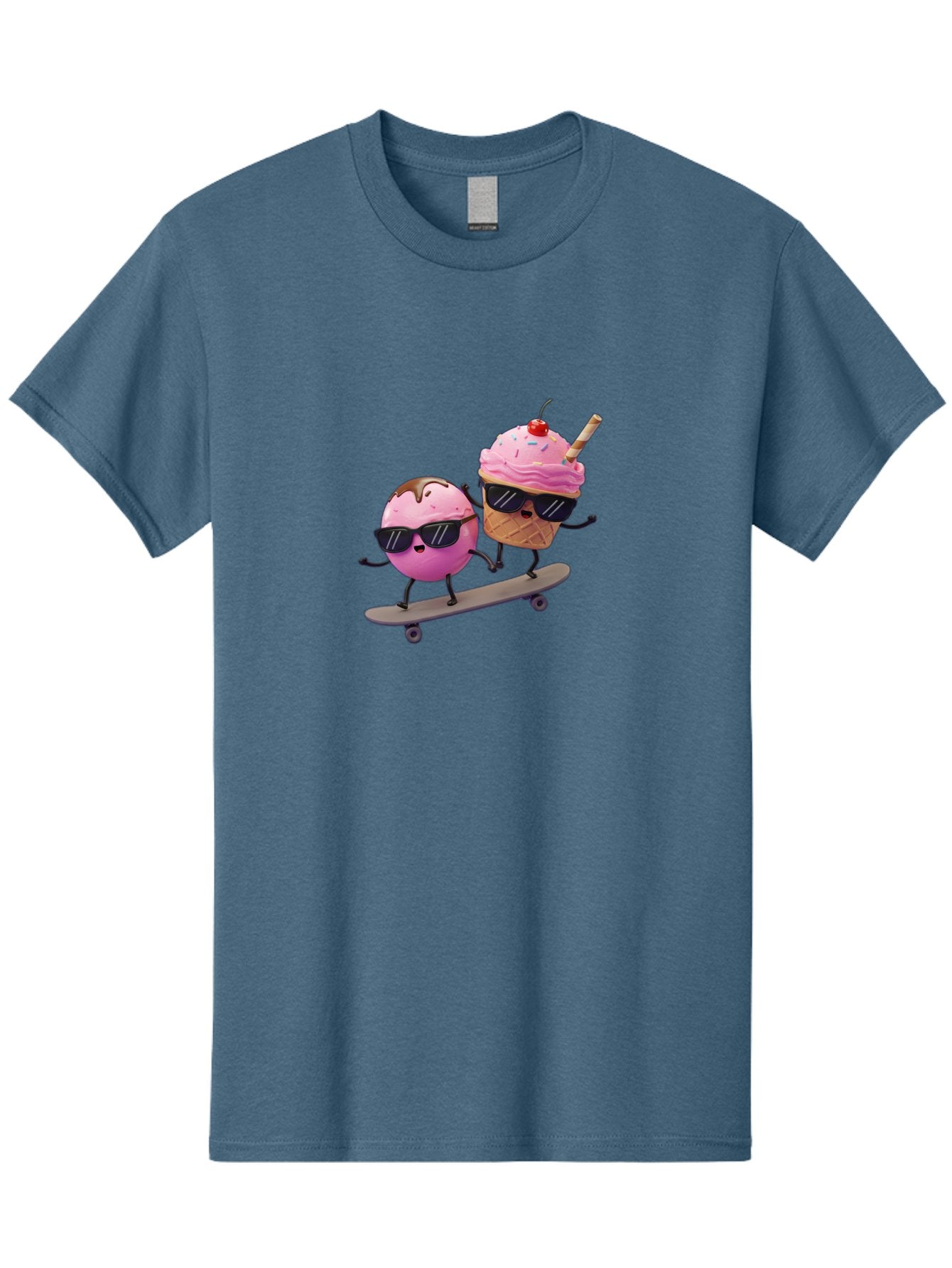 Cupcake-And-Ice-Cream Men'S Graphic Tee, 100% Cotton, Comfortable Casual Summer Wear, Machine Washable, Funny Cartoon Characters, Ice Cream Cone, Cupcake, Skateboarding, Sunglasses, Colorful Treats, Sweet Delights, Playful, Whimsical Baa423 14