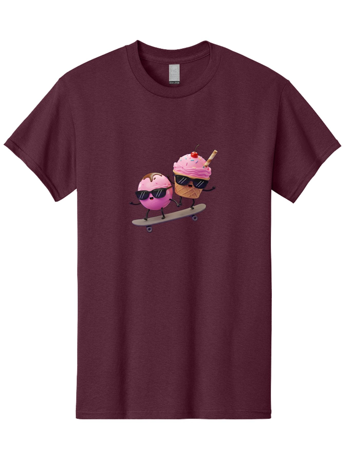 Cupcake-And-Ice-Cream Men'S Graphic Tee, 100% Cotton, Comfortable Casual Summer Wear, Machine Washable, Funny Cartoon Characters, Ice Cream Cone, Cupcake, Skateboarding, Sunglasses, Colorful Treats, Sweet Delights, Playful, Whimsical Baa423 15
