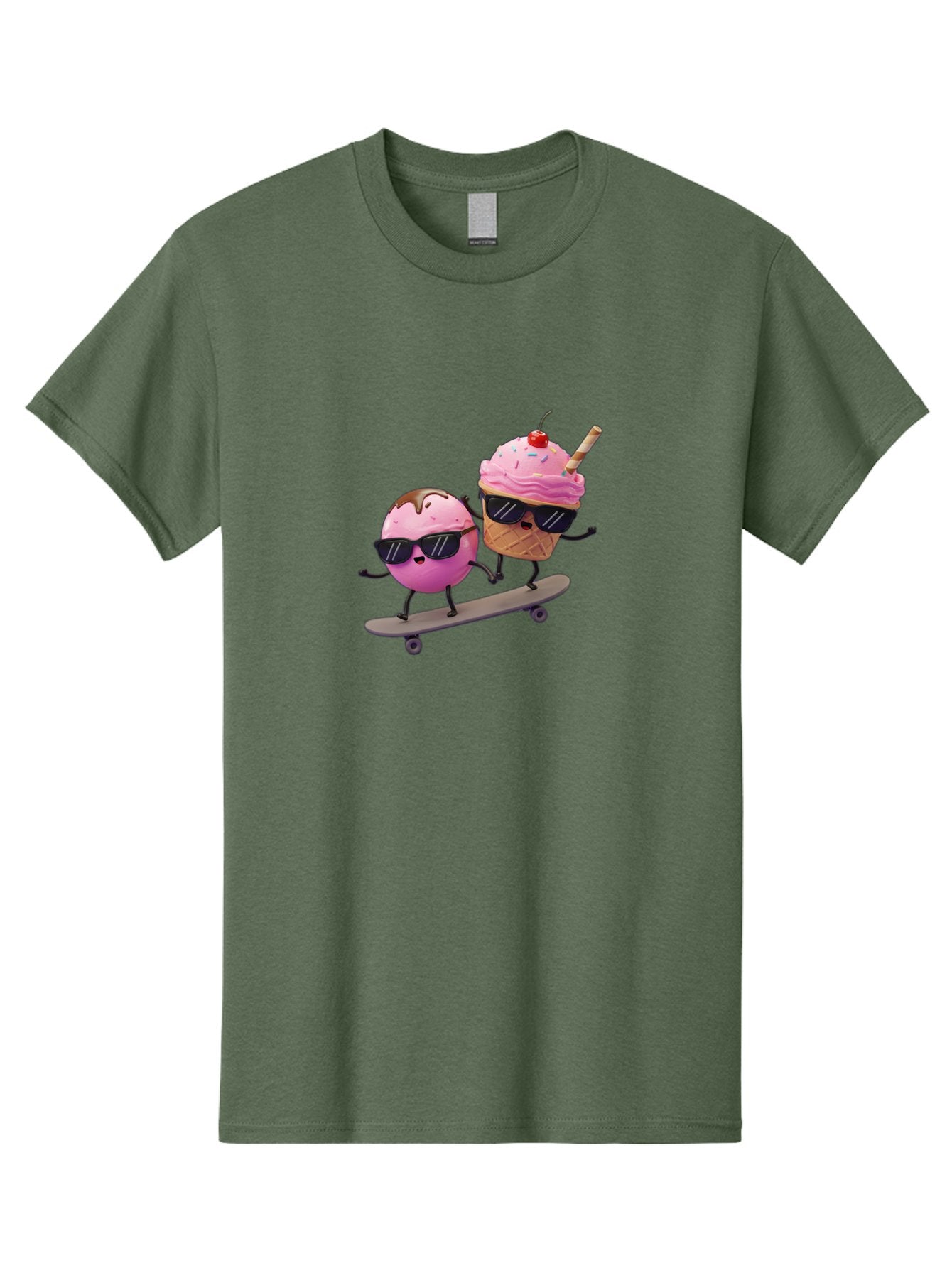 Cupcake-And-Ice-Cream Men'S Graphic Tee, 100% Cotton, Comfortable Casual Summer Wear, Machine Washable, Funny Cartoon Characters, Ice Cream Cone, Cupcake, Skateboarding, Sunglasses, Colorful Treats, Sweet Delights, Playful, Whimsical Baa423 7