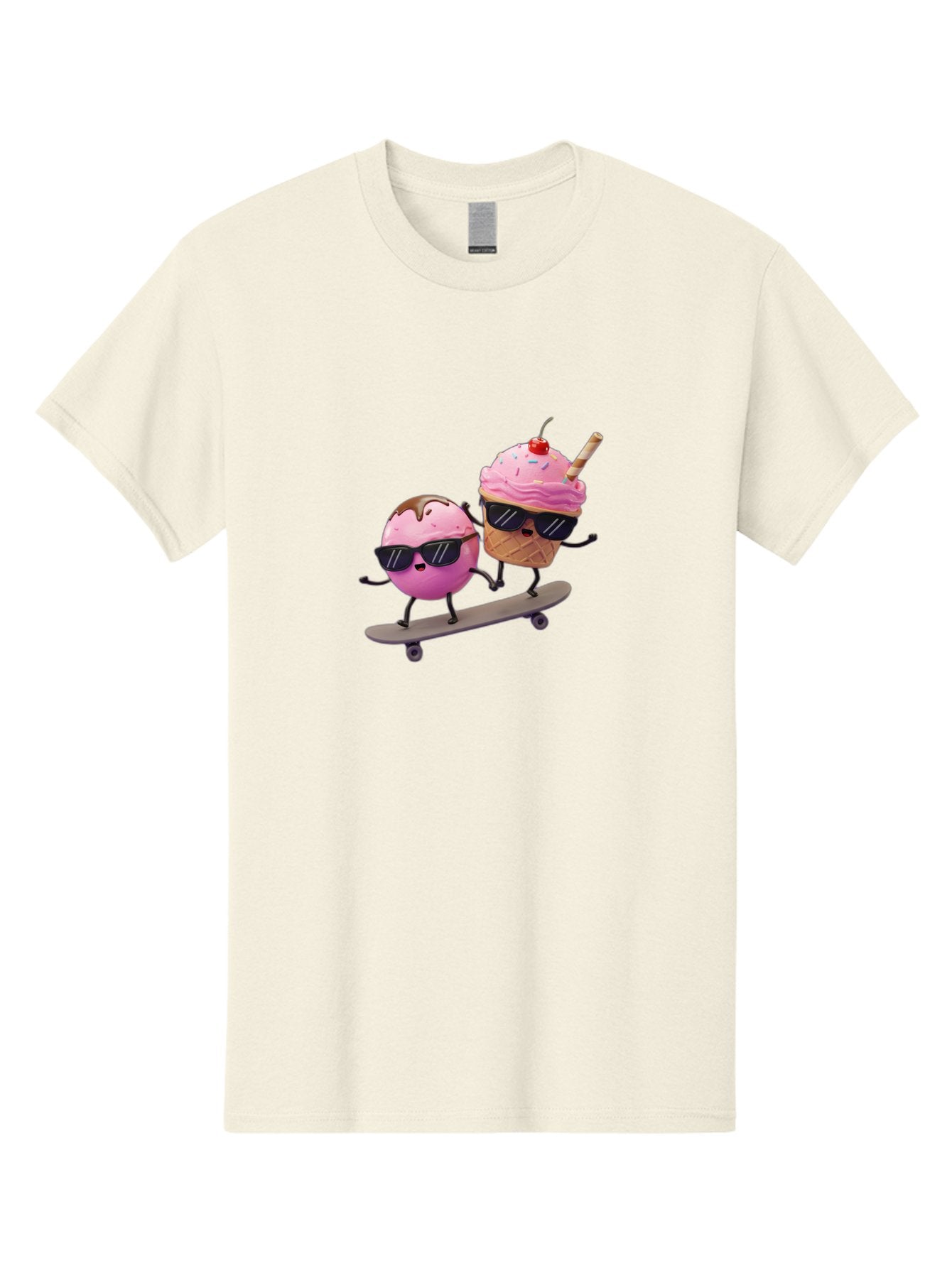 Cupcake-And-Ice-Cream Men'S Graphic Tee, 100% Cotton, Comfortable Casual Summer Wear, Machine Washable, Funny Cartoon Characters, Ice Cream Cone, Cupcake, Skateboarding, Sunglasses, Colorful Treats, Sweet Delights, Playful, Whimsical Baa423 6