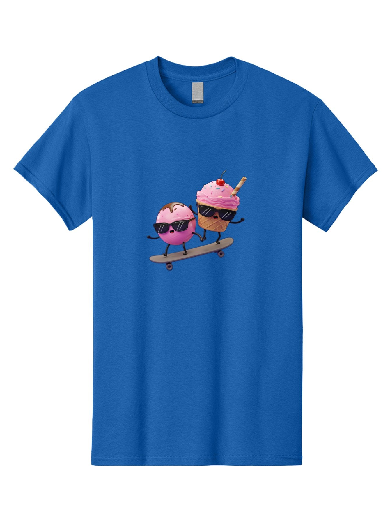 Cupcake-And-Ice-Cream Men'S Graphic Tee, 100% Cotton, Comfortable Casual Summer Wear, Machine Washable, Funny Cartoon Characters, Ice Cream Cone, Cupcake, Skateboarding, Sunglasses, Colorful Treats, Sweet Delights, Playful, Whimsical Baa423 11