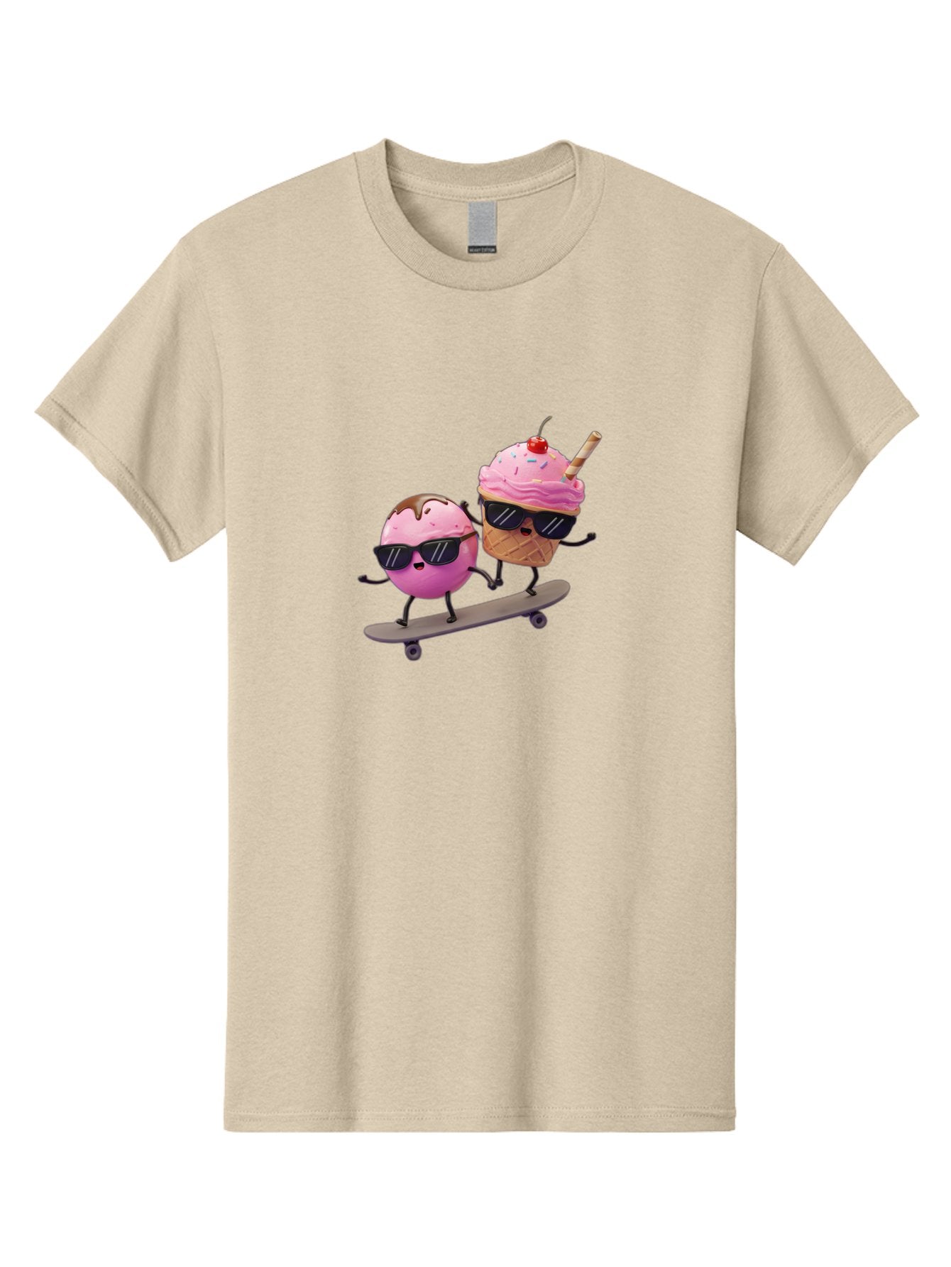Cupcake-And-Ice-Cream Men'S Graphic Tee, 100% Cotton, Comfortable Casual Summer Wear, Machine Washable, Funny Cartoon Characters, Ice Cream Cone, Cupcake, Skateboarding, Sunglasses, Colorful Treats, Sweet Delights, Playful, Whimsical Baa423 9