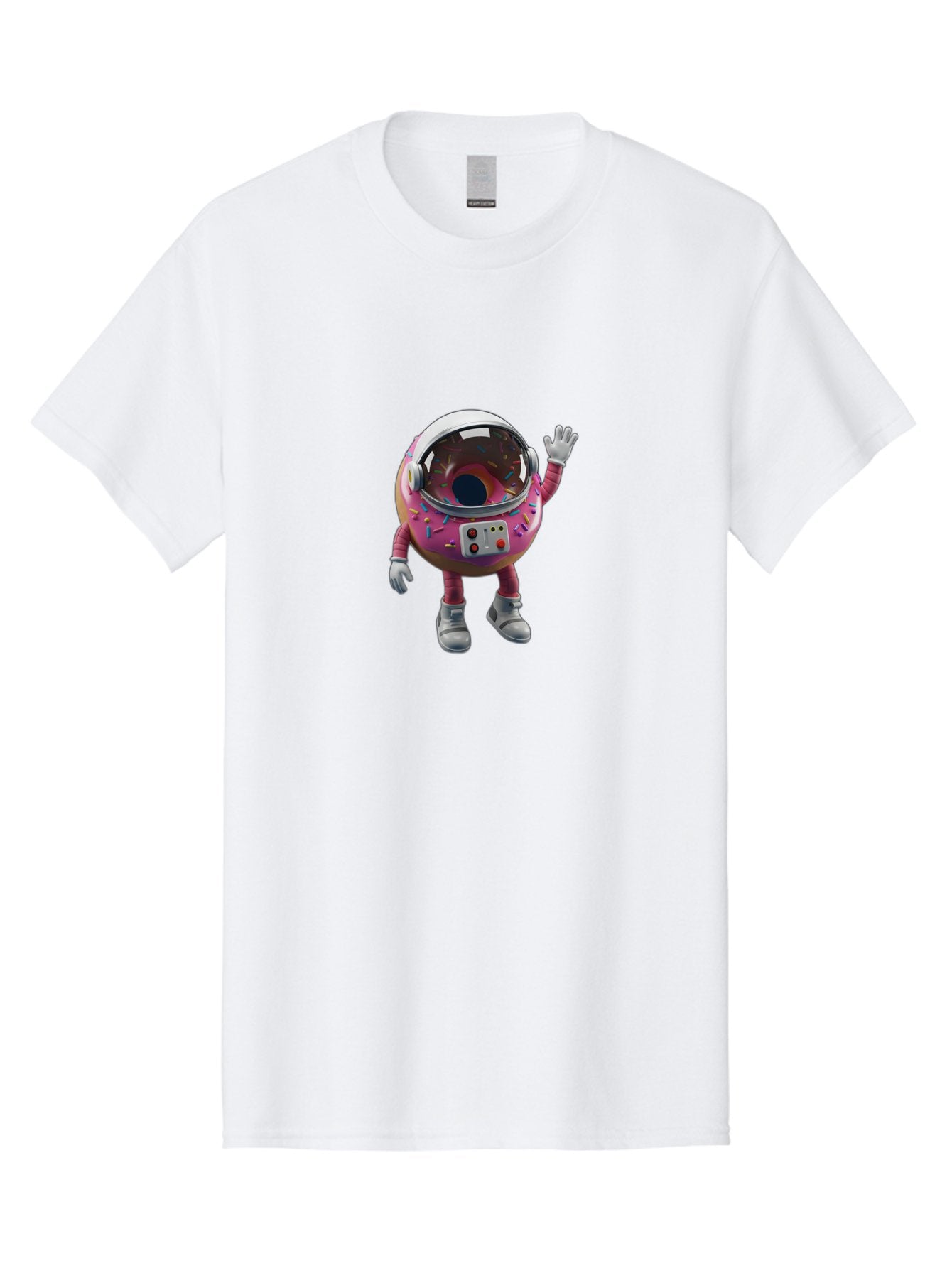 Cupcake-Astronaut Men'S Graphic Tee, 100% Cotton, Comfortable Casual Summer Wear, Machine Washable, Pink Donut Astronaut, Donut Character, Astronaut Costume, Sprinkles Decoration, Futuristic Space Suit, Hello Gesture, Donut Themed, Baa424 3