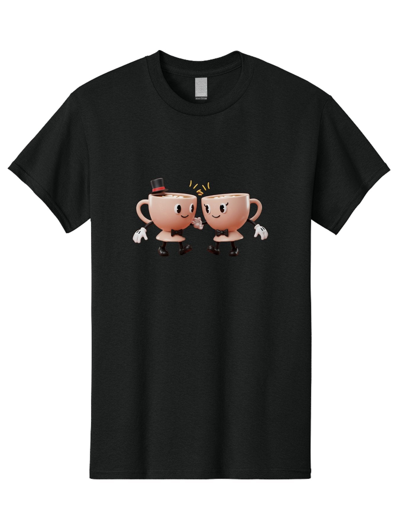 Cups-Dancing Men'S Graphic Tee, 100% Cotton, Comfortable Casual Summer Wear, Machine Washable, Anthropomorphic Tea Cups, Tea Party, Whimsical Characters, Charming Accessories, Top Hat, Bow Tie, Friendship, Illustration, Cartoon Style, Winking Baa427 4
