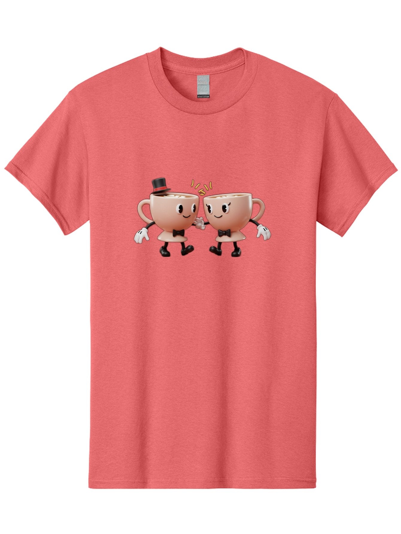 Cups-Dancing Men'S Graphic Tee, 100% Cotton, Comfortable Casual Summer Wear, Machine Washable, Anthropomorphic Tea Cups, Tea Party, Whimsical Characters, Charming Accessories, Top Hat, Bow Tie, Friendship, Illustration, Cartoon Style, Winking Baa427 7