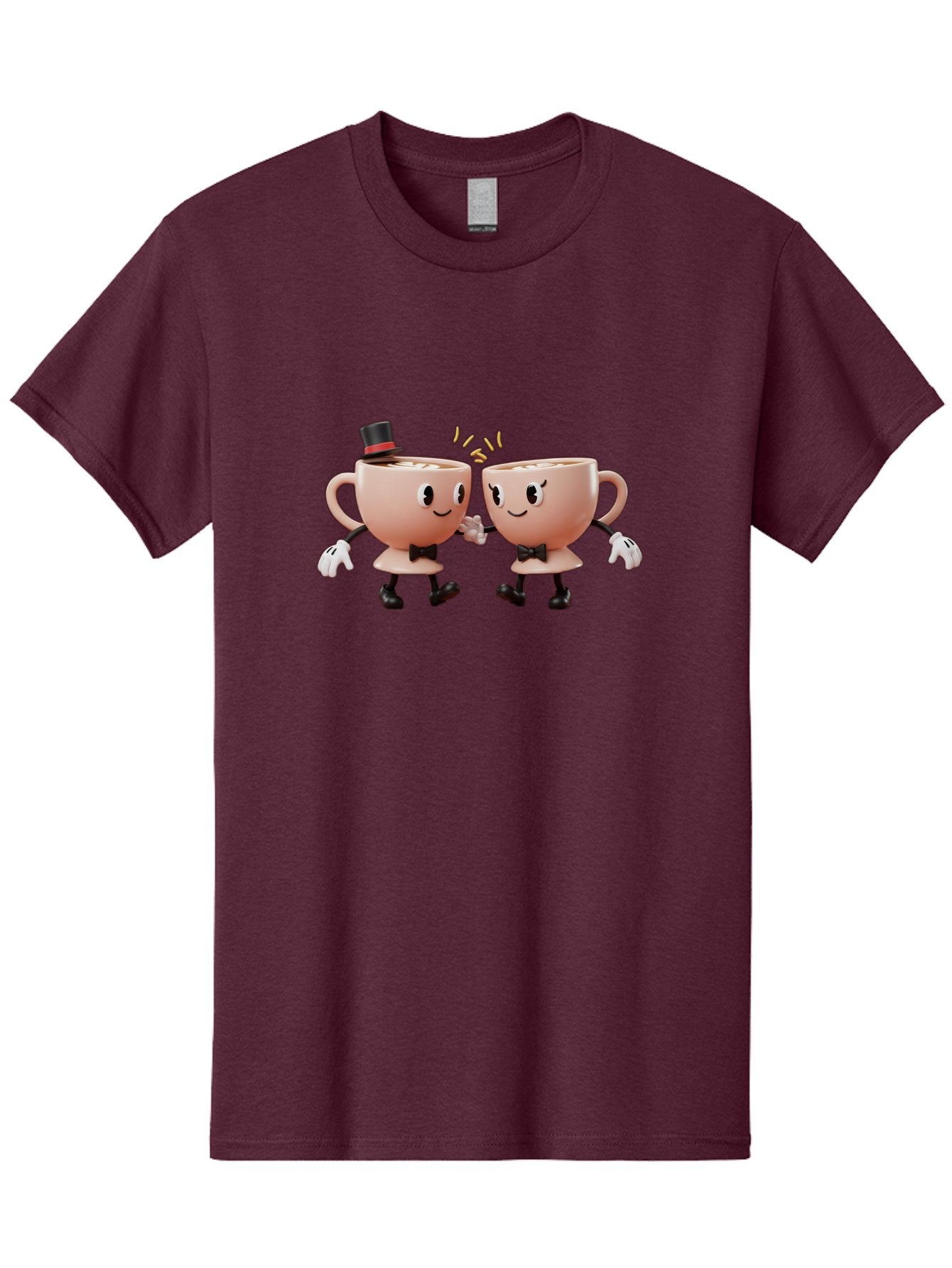 Cups-Dancing Men'S Graphic Tee, 100% Cotton, Comfortable Casual Summer Wear, Machine Washable, Anthropomorphic Tea Cups, Tea Party, Whimsical Characters, Charming Accessories, Top Hat, Bow Tie, Friendship, Illustration, Cartoon Style, Winking Baa427