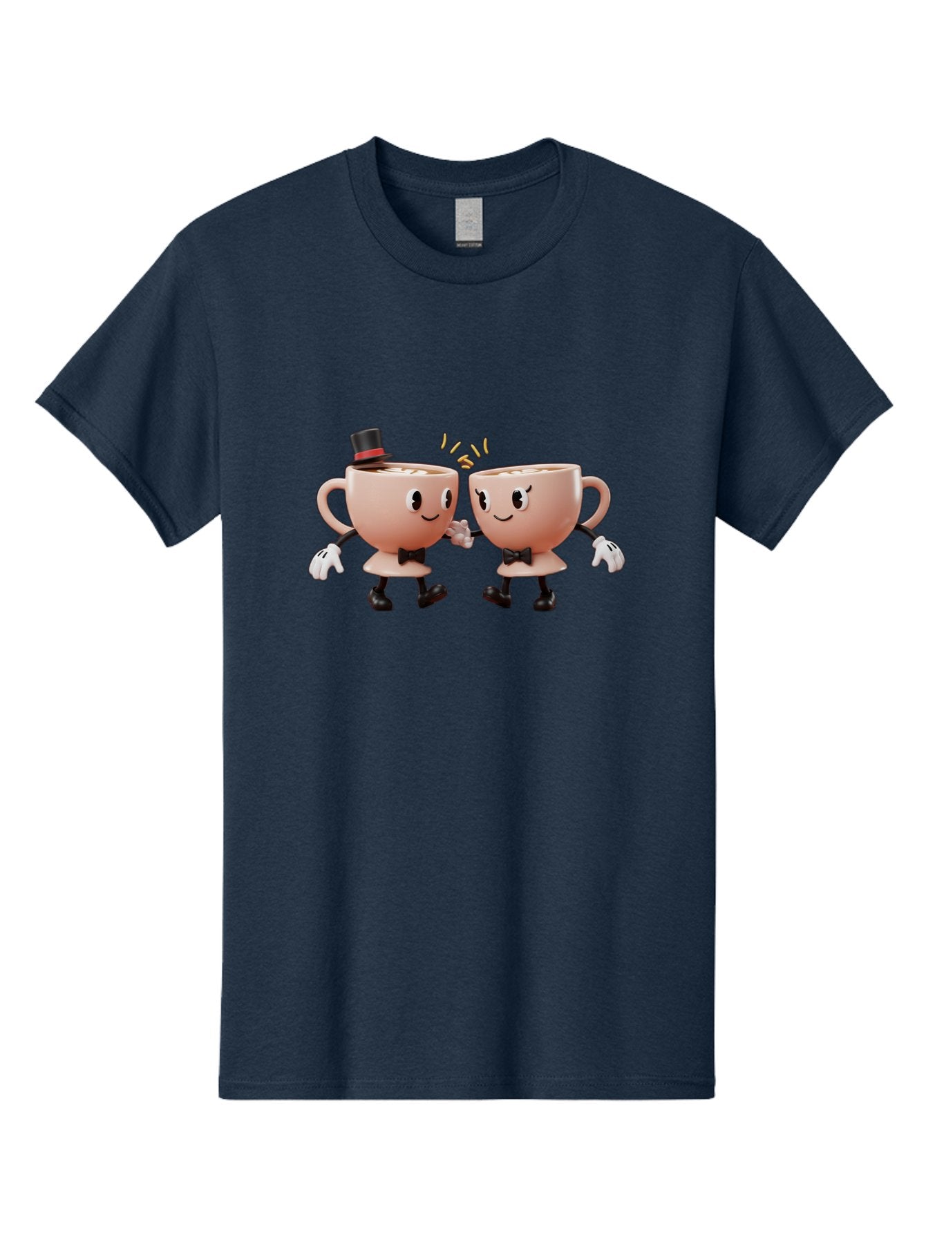 Cups-Dancing Men'S Graphic Tee, 100% Cotton, Comfortable Casual Summer Wear, Machine Washable, Anthropomorphic Tea Cups, Tea Party, Whimsical Characters, Charming Accessories, Top Hat, Bow Tie, Friendship, Illustration, Cartoon Style, Winking Baa427 13