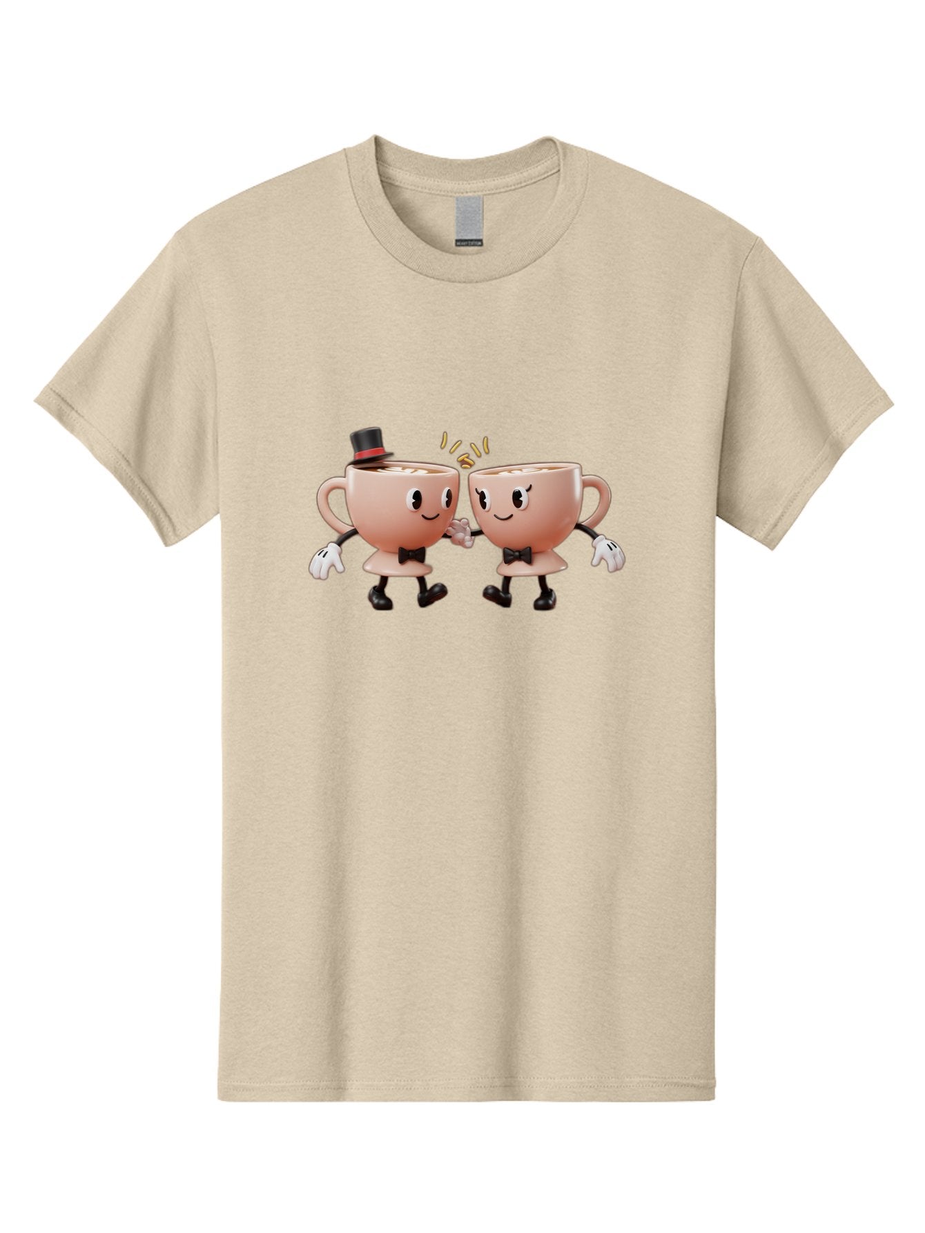 Cups-Dancing Men'S Graphic Tee, 100% Cotton, Comfortable Casual Summer Wear, Machine Washable, Anthropomorphic Tea Cups, Tea Party, Whimsical Characters, Charming Accessories, Top Hat, Bow Tie, Friendship, Illustration, Cartoon Style, Winking Baa427 12