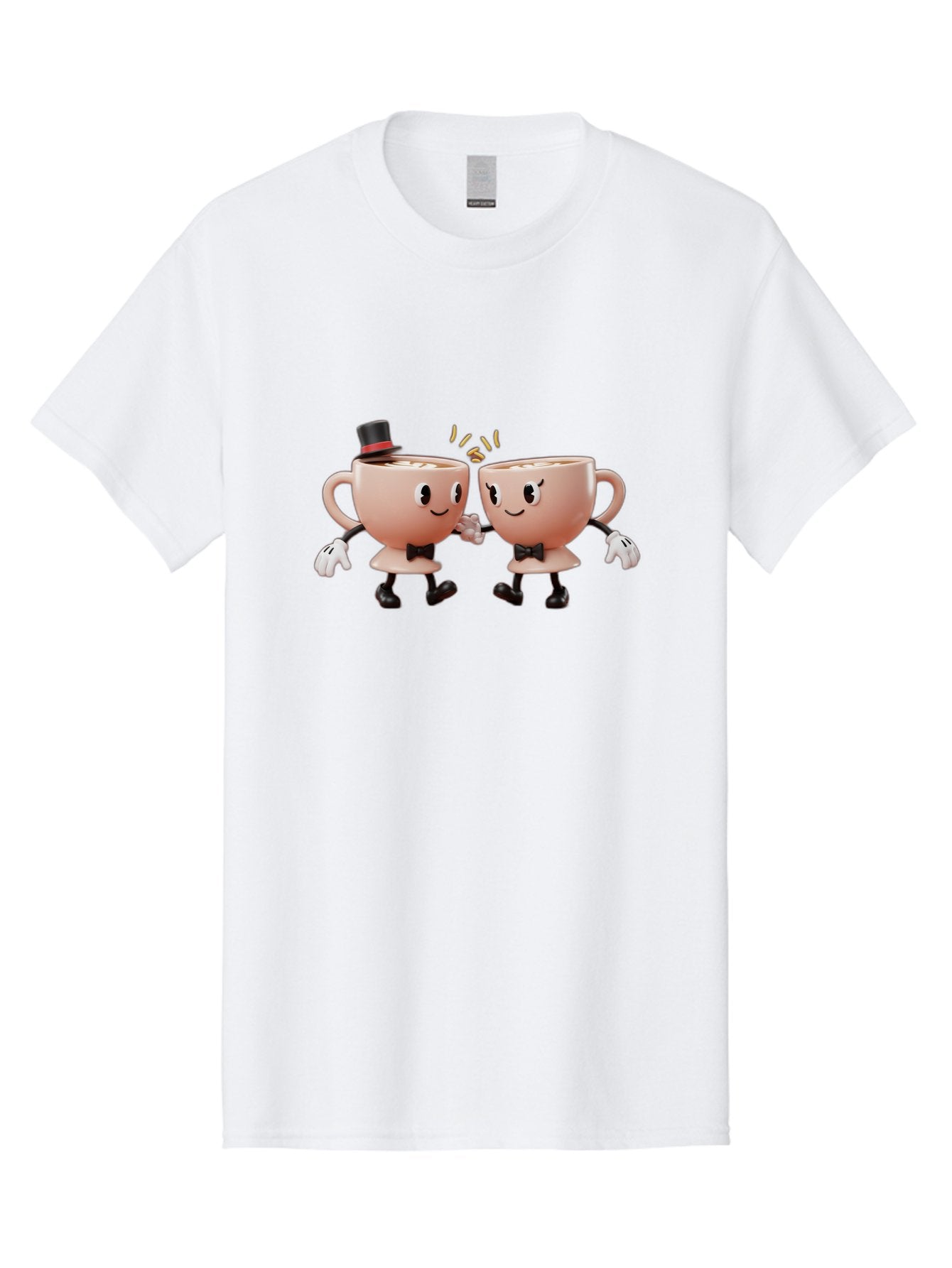 Cups-Dancing Men'S Graphic Tee, 100% Cotton, Comfortable Casual Summer Wear, Machine Washable, Anthropomorphic Tea Cups, Tea Party, Whimsical Characters, Charming Accessories, Top Hat, Bow Tie, Friendship, Illustration, Cartoon Style, Winking Baa427 15