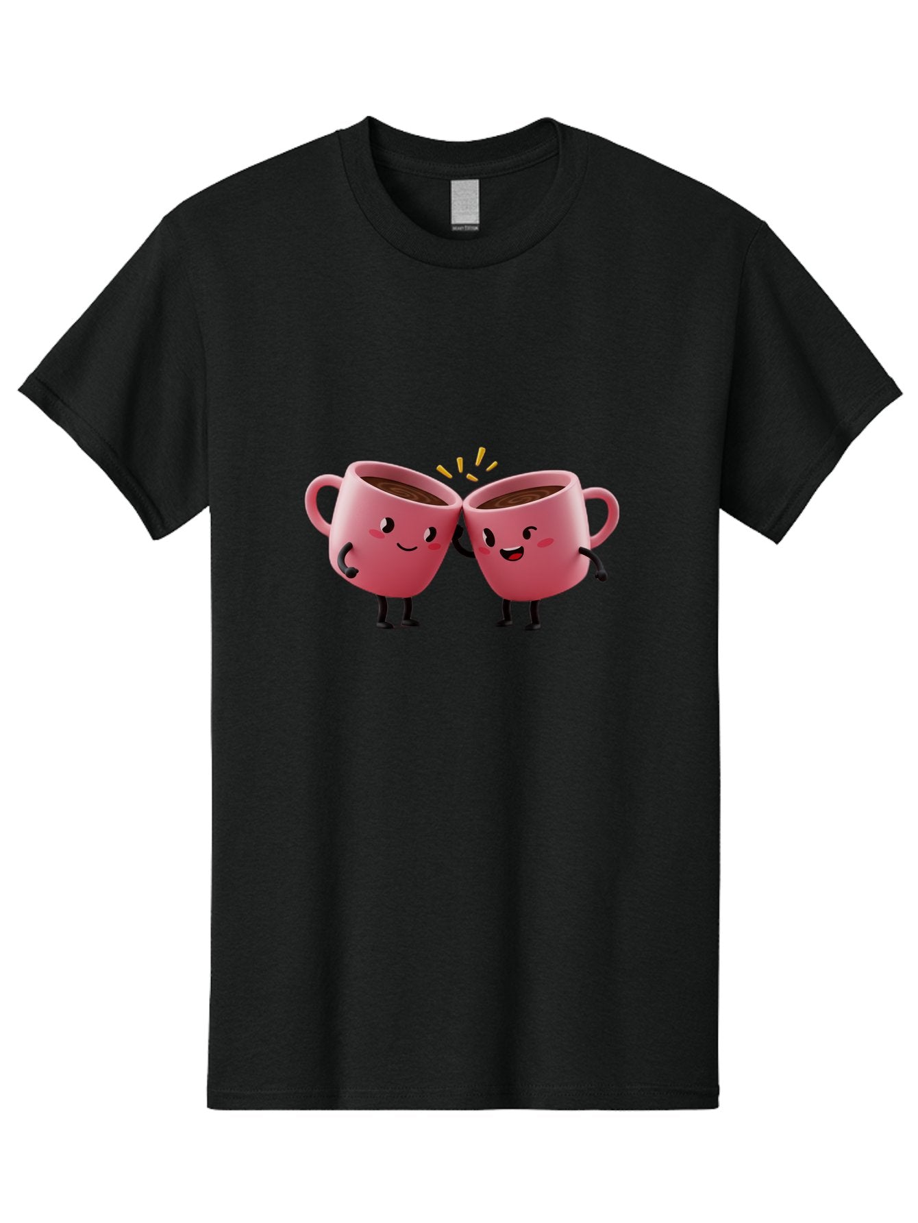 Cups-Toasting Men'S Graphic Tee, 100% Cotton, Comfortable Casual Summer Wear, Machine Washable, Two Pink Coffee Mugs Cheering, Happy Coffee Cups, Cartoon Characters, Friendship, Coffee Break, Coffee Lovers, Adorable Illustration, Baa428 15