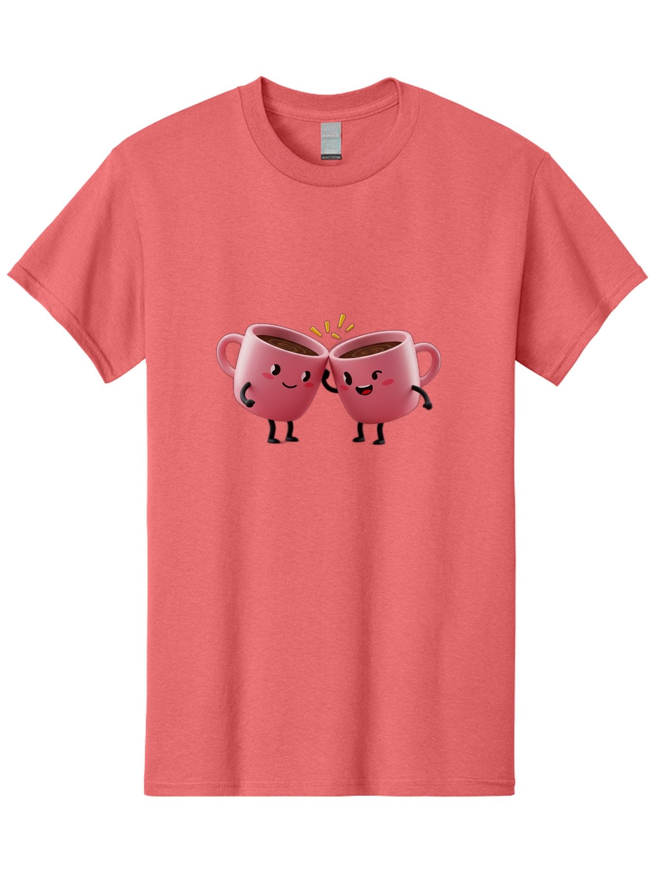 Cups-Toasting Men'S Graphic Tee, 100% Cotton, Comfortable Casual Summer Wear, Machine Washable, Two Pink Coffee Mugs Cheering, Happy Coffee Cups, Cartoon Characters, Friendship, Coffee Break, Coffee Lovers, Adorable Illustration, Baa428 13