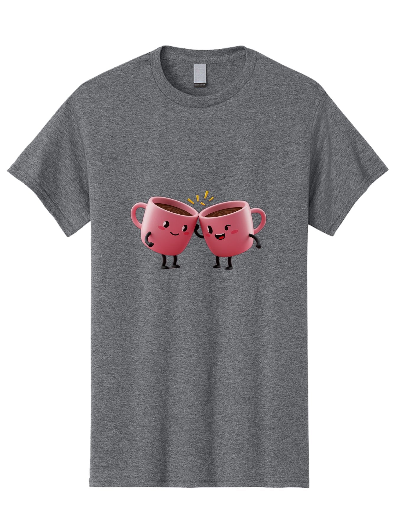 Cups-Toasting Men'S Graphic Tee, 100% Cotton, Comfortable Casual Summer Wear, Machine Washable, Two Pink Coffee Mugs Cheering, Happy Coffee Cups, Cartoon Characters, Friendship, Coffee Break, Coffee Lovers, Adorable Illustration, Baa428