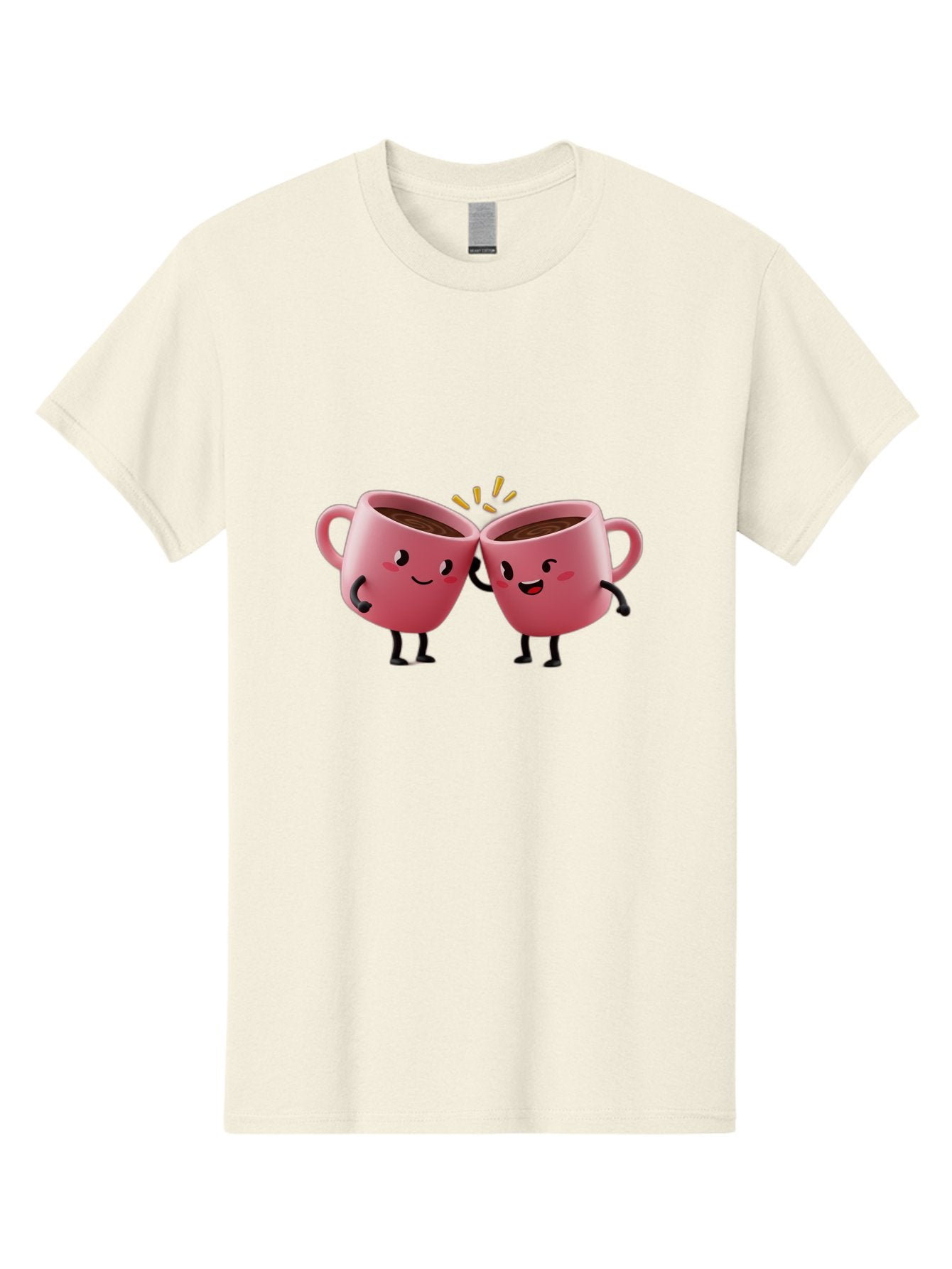 Cups-Toasting Men'S Graphic Tee, 100% Cotton, Comfortable Casual Summer Wear, Machine Washable, Two Pink Coffee Mugs Cheering, Happy Coffee Cups, Cartoon Characters, Friendship, Coffee Break, Coffee Lovers, Adorable Illustration, Baa428 7