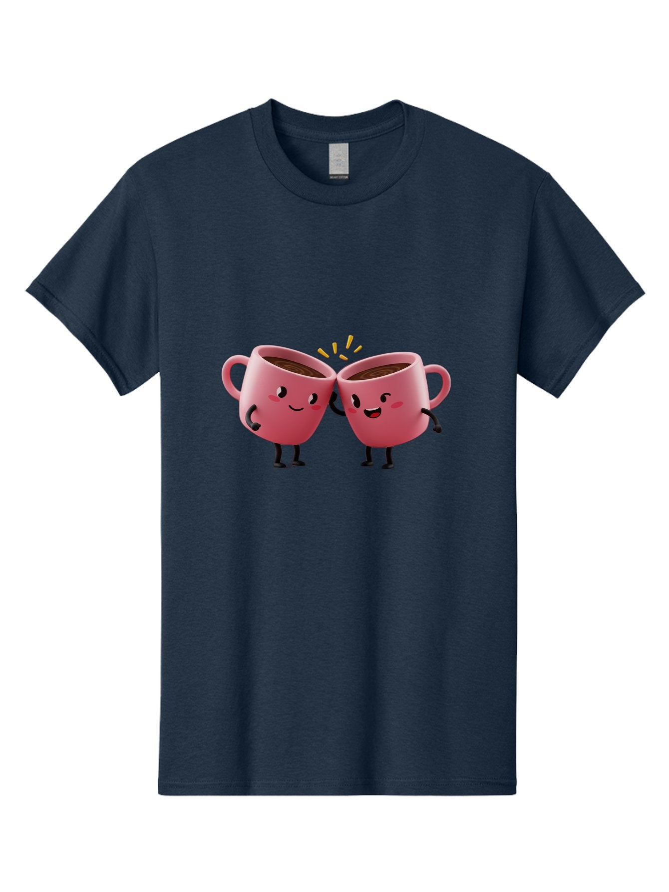 Cups-Toasting Men'S Graphic Tee, 100% Cotton, Comfortable Casual Summer Wear, Machine Washable, Two Pink Coffee Mugs Cheering, Happy Coffee Cups, Cartoon Characters, Friendship, Coffee Break, Coffee Lovers, Adorable Illustration, Baa428 8