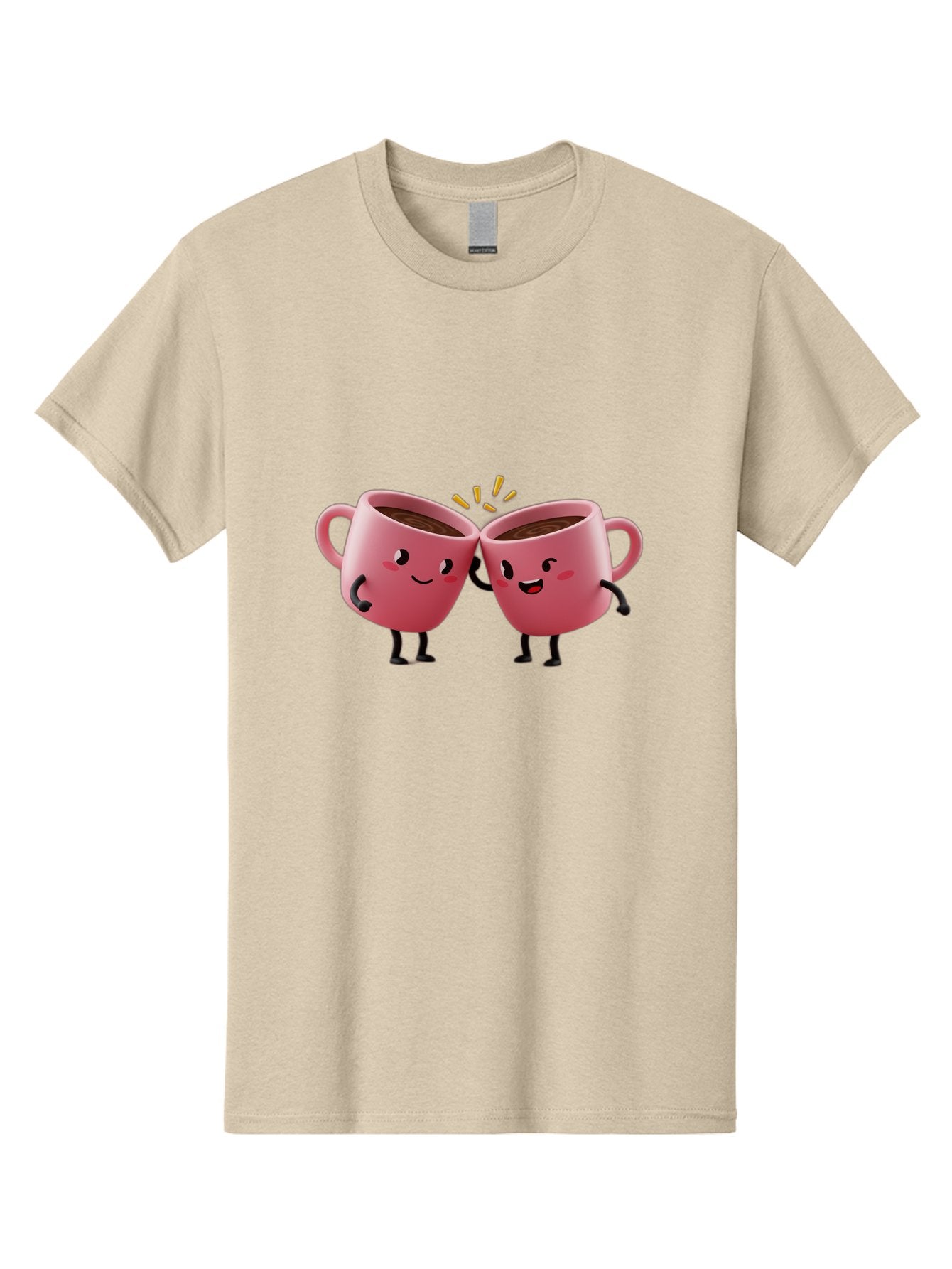 Cups-Toasting Men'S Graphic Tee, 100% Cotton, Comfortable Casual Summer Wear, Machine Washable, Two Pink Coffee Mugs Cheering, Happy Coffee Cups, Cartoon Characters, Friendship, Coffee Break, Coffee Lovers, Adorable Illustration, Baa428 3