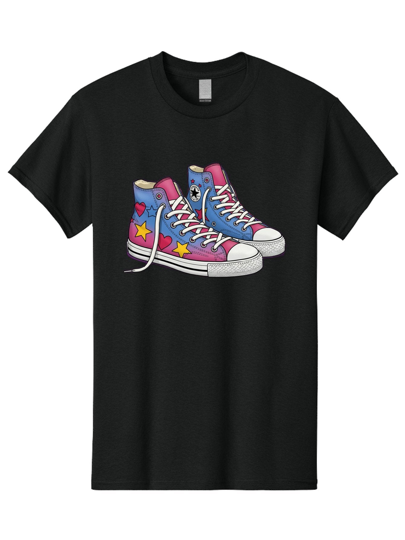 Custom-Converse Men'S Graphic Tee, 100% Cotton, Comfortable Casual Summer Wear, Machine Washable, Converse Shoes, High-Top Sneakers, Star And Heart Designs, Colorful Shoes, White Laces, Cartoon Style, Fashion Footwear, Custom Converse Baa429 11