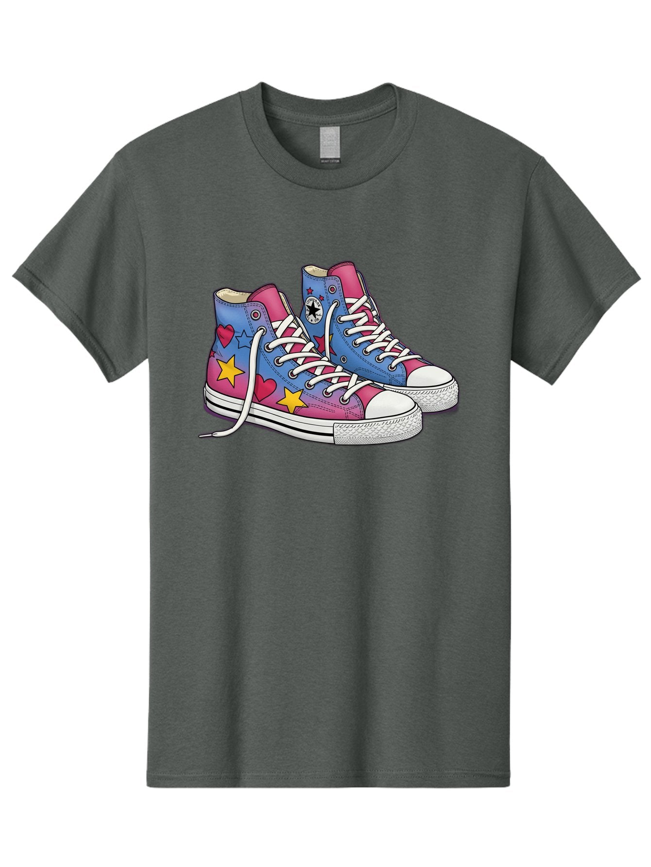 Custom-Converse Men'S Graphic Tee, 100% Cotton, Comfortable Casual Summer Wear, Machine Washable, Converse Shoes, High-Top Sneakers, Star And Heart Designs, Colorful Shoes, White Laces, Cartoon Style, Fashion Footwear, Custom Converse Baa429 8