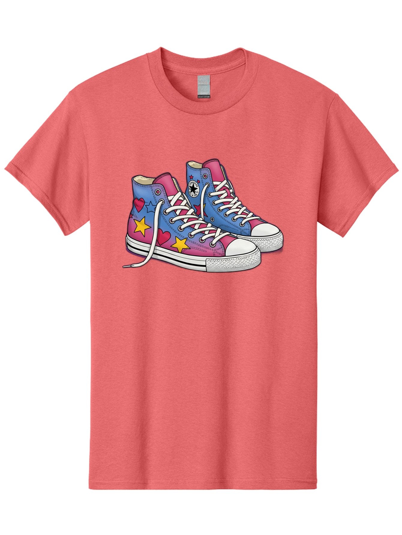 Custom-Converse Men'S Graphic Tee, 100% Cotton, Comfortable Casual Summer Wear, Machine Washable, Converse Shoes, High-Top Sneakers, Star And Heart Designs, Colorful Shoes, White Laces, Cartoon Style, Fashion Footwear, Custom Converse Baa429 3