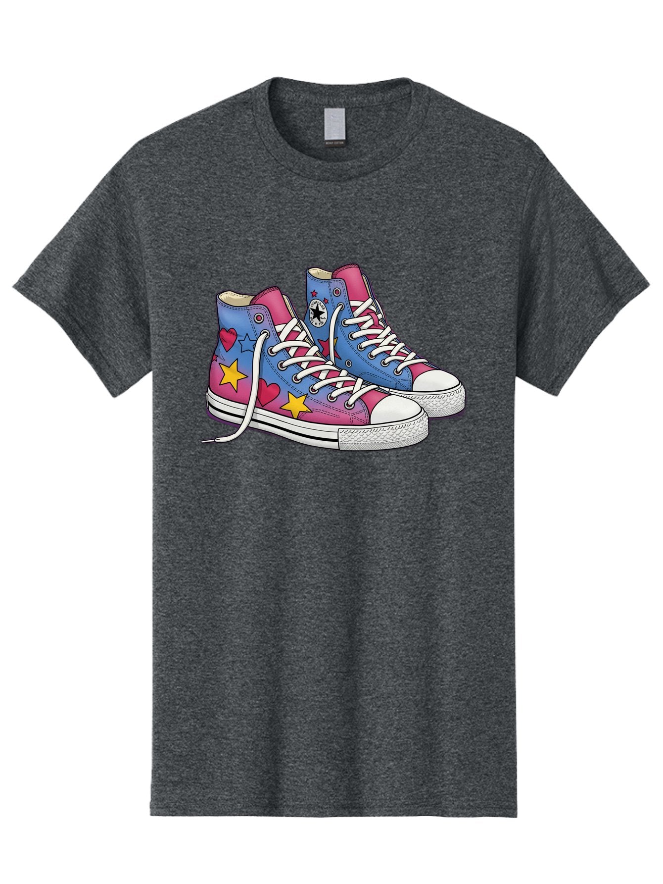 Custom-Converse Men'S Graphic Tee, 100% Cotton, Comfortable Casual Summer Wear, Machine Washable, Converse Shoes, High-Top Sneakers, Star And Heart Designs, Colorful Shoes, White Laces, Cartoon Style, Fashion Footwear, Custom Converse Baa429 15