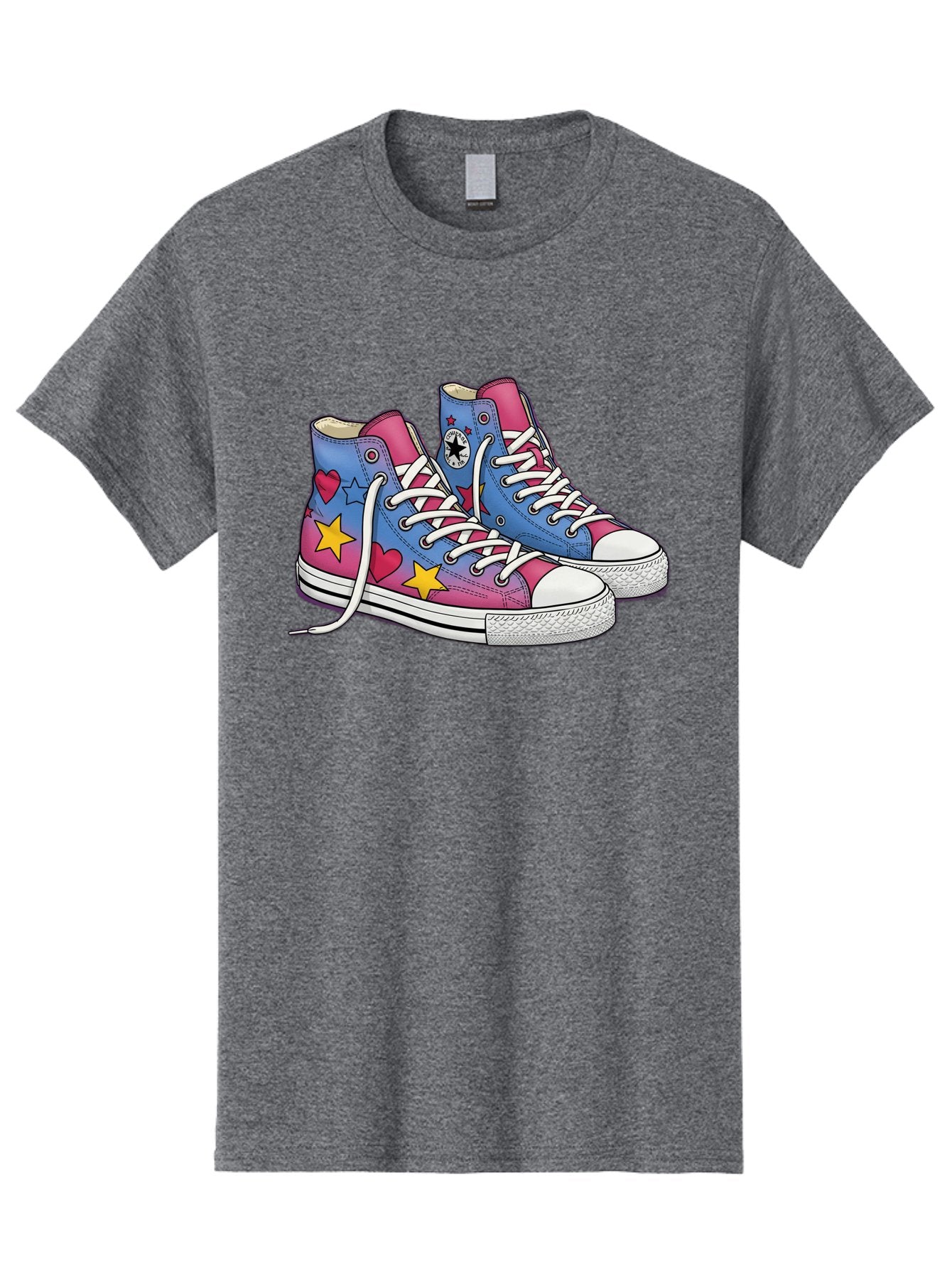 Custom-Converse Men'S Graphic Tee, 100% Cotton, Comfortable Casual Summer Wear, Machine Washable, Converse Shoes, High-Top Sneakers, Star And Heart Designs, Colorful Shoes, White Laces, Cartoon Style, Fashion Footwear, Custom Converse Baa429 9
