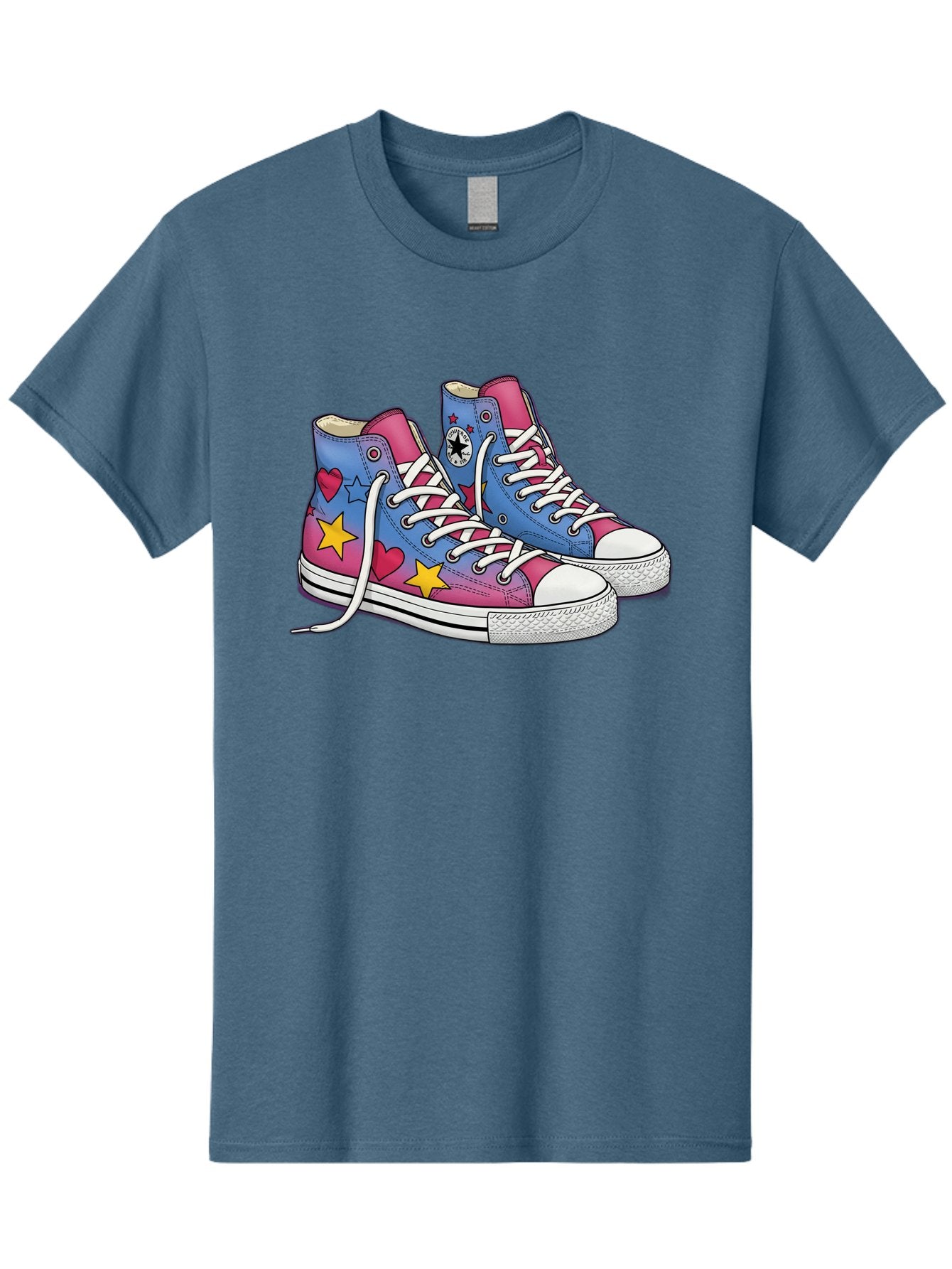 Custom-Converse Men'S Graphic Tee, 100% Cotton, Comfortable Casual Summer Wear, Machine Washable, Converse Shoes, High-Top Sneakers, Star And Heart Designs, Colorful Shoes, White Laces, Cartoon Style, Fashion Footwear, Custom Converse Baa429 13