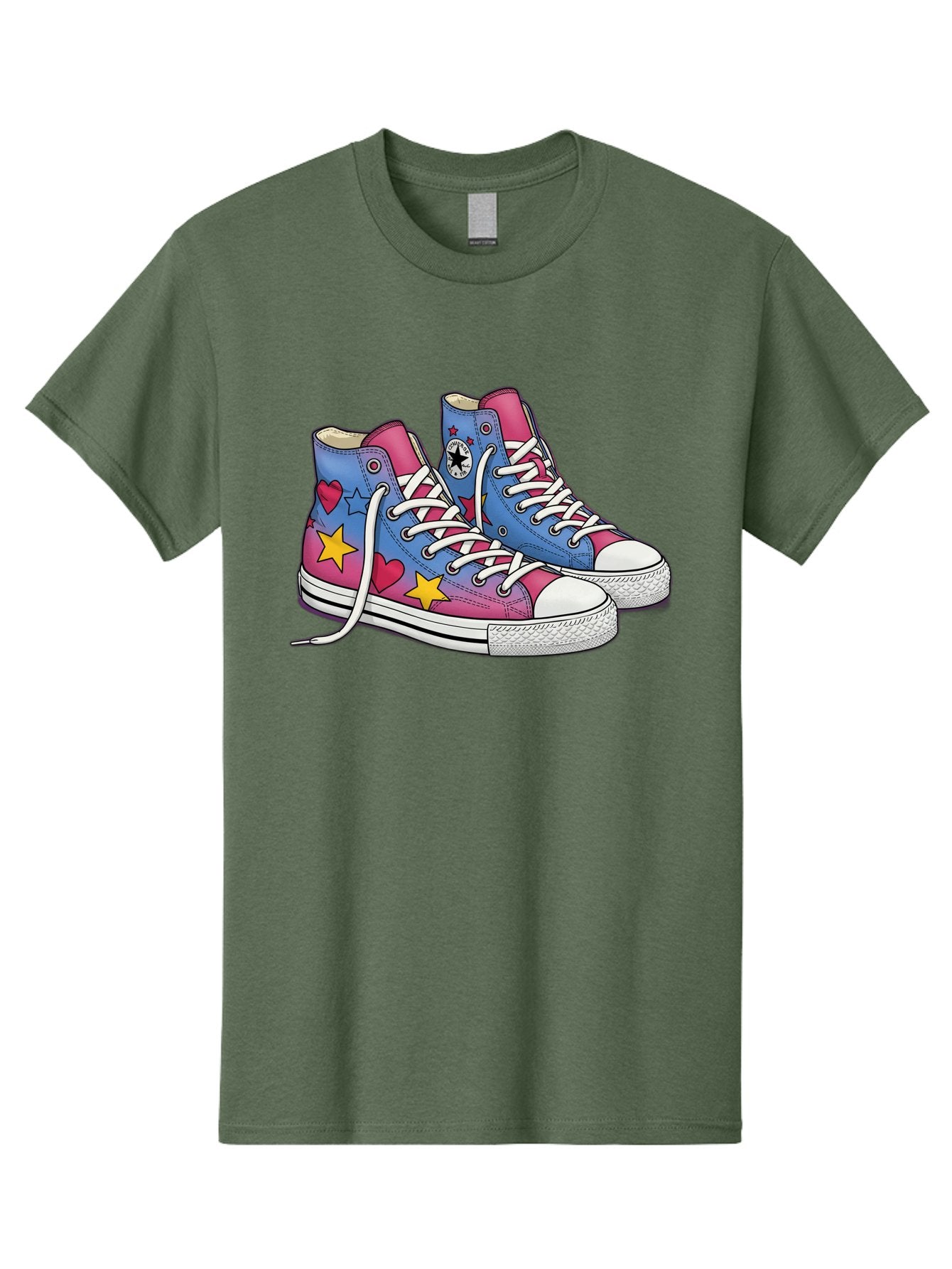 Custom-Converse Men'S Graphic Tee, 100% Cotton, Comfortable Casual Summer Wear, Machine Washable, Converse Shoes, High-Top Sneakers, Star And Heart Designs, Colorful Shoes, White Laces, Cartoon Style, Fashion Footwear, Custom Converse Baa429 14