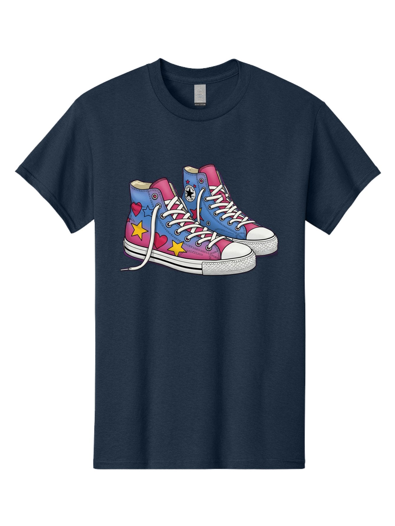 Custom-Converse Men'S Graphic Tee, 100% Cotton, Comfortable Casual Summer Wear, Machine Washable, Converse Shoes, High-Top Sneakers, Star And Heart Designs, Colorful Shoes, White Laces, Cartoon Style, Fashion Footwear, Custom Converse Baa429 12