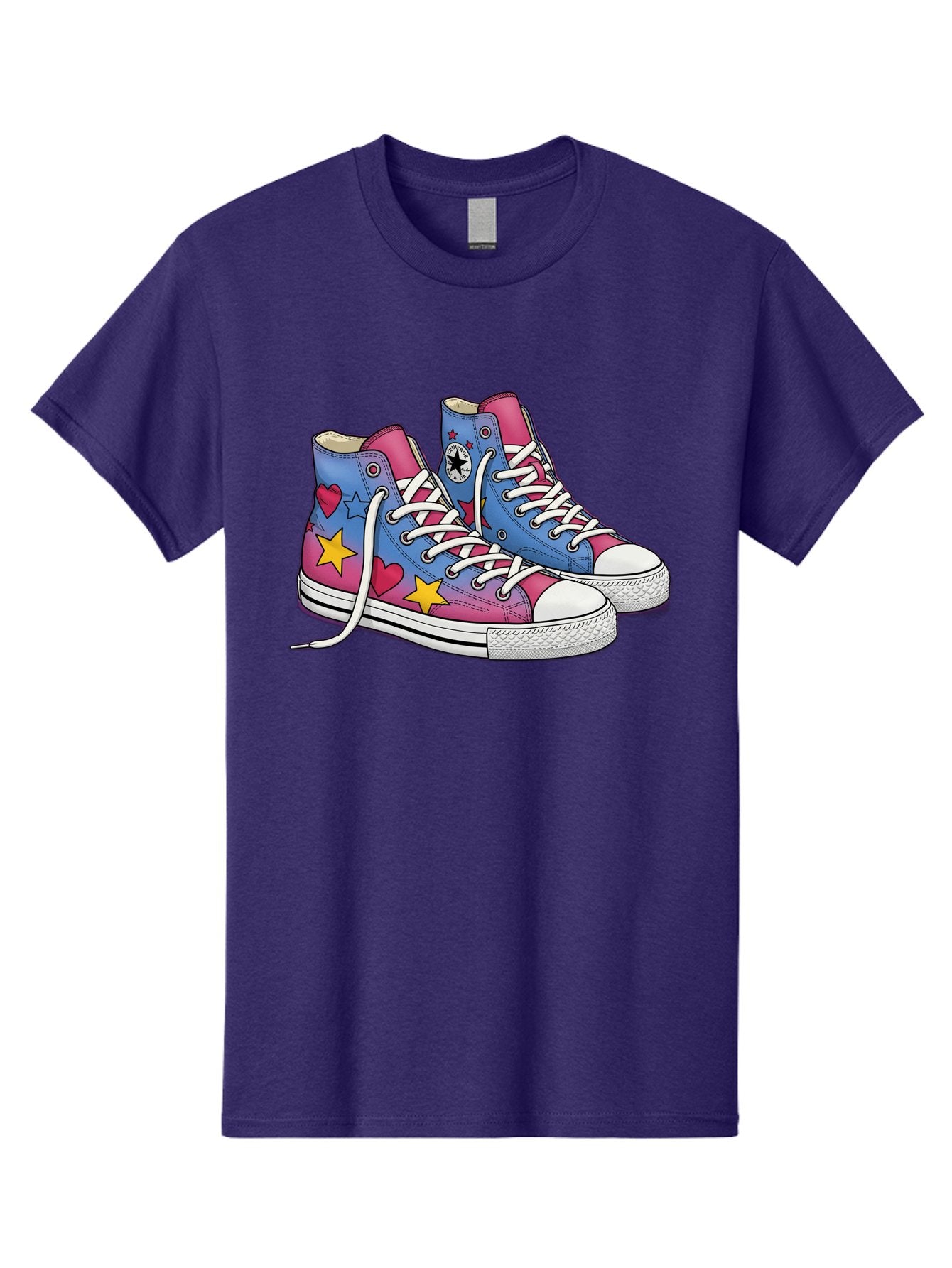 Custom-Converse Men'S Graphic Tee, 100% Cotton, Comfortable Casual Summer Wear, Machine Washable, Converse Shoes, High-Top Sneakers, Star And Heart Designs, Colorful Shoes, White Laces, Cartoon Style, Fashion Footwear, Custom Converse Baa429 10