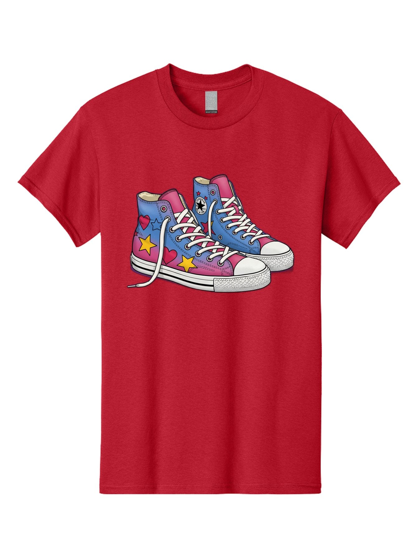 Custom-Converse Men'S Graphic Tee, 100% Cotton, Comfortable Casual Summer Wear, Machine Washable, Converse Shoes, High-Top Sneakers, Star And Heart Designs, Colorful Shoes, White Laces, Cartoon Style, Fashion Footwear, Custom Converse Baa429 4