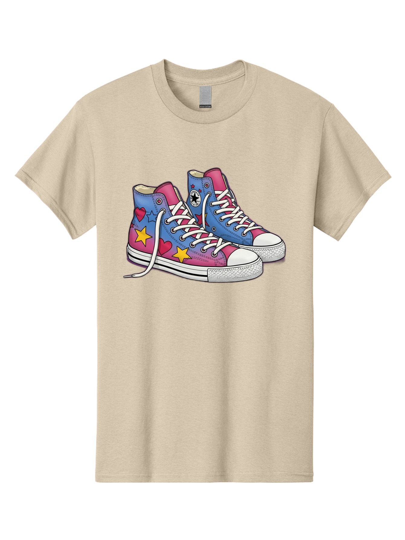 Custom-Converse Men'S Graphic Tee, 100% Cotton, Comfortable Casual Summer Wear, Machine Washable, Converse Shoes, High-Top Sneakers, Star And Heart Designs, Colorful Shoes, White Laces, Cartoon Style, Fashion Footwear, Custom Converse Baa429 7