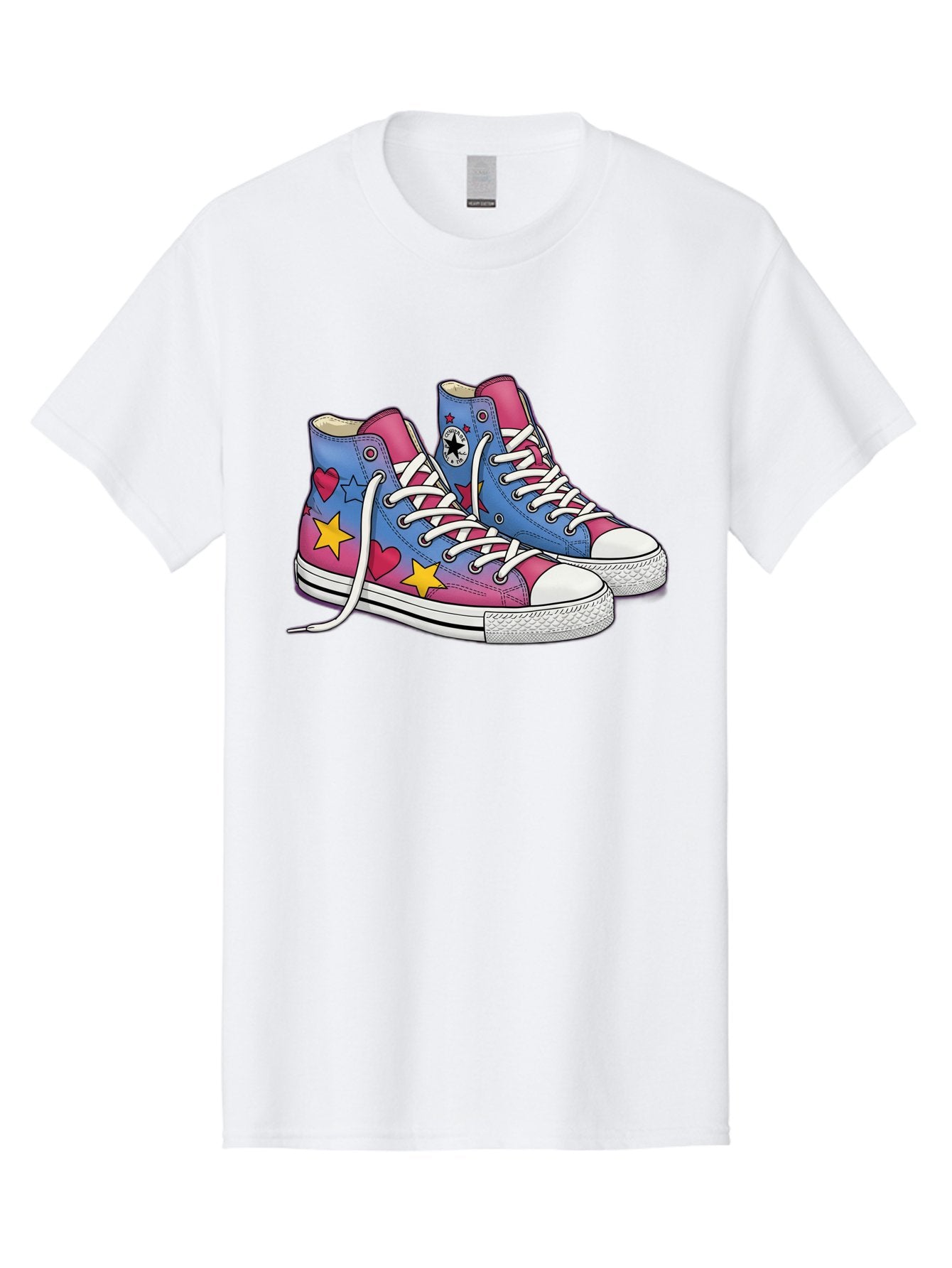 Custom-Converse Men'S Graphic Tee, 100% Cotton, Comfortable Casual Summer Wear, Machine Washable, Converse Shoes, High-Top Sneakers, Star And Heart Designs, Colorful Shoes, White Laces, Cartoon Style, Fashion Footwear, Custom Converse Baa429 5