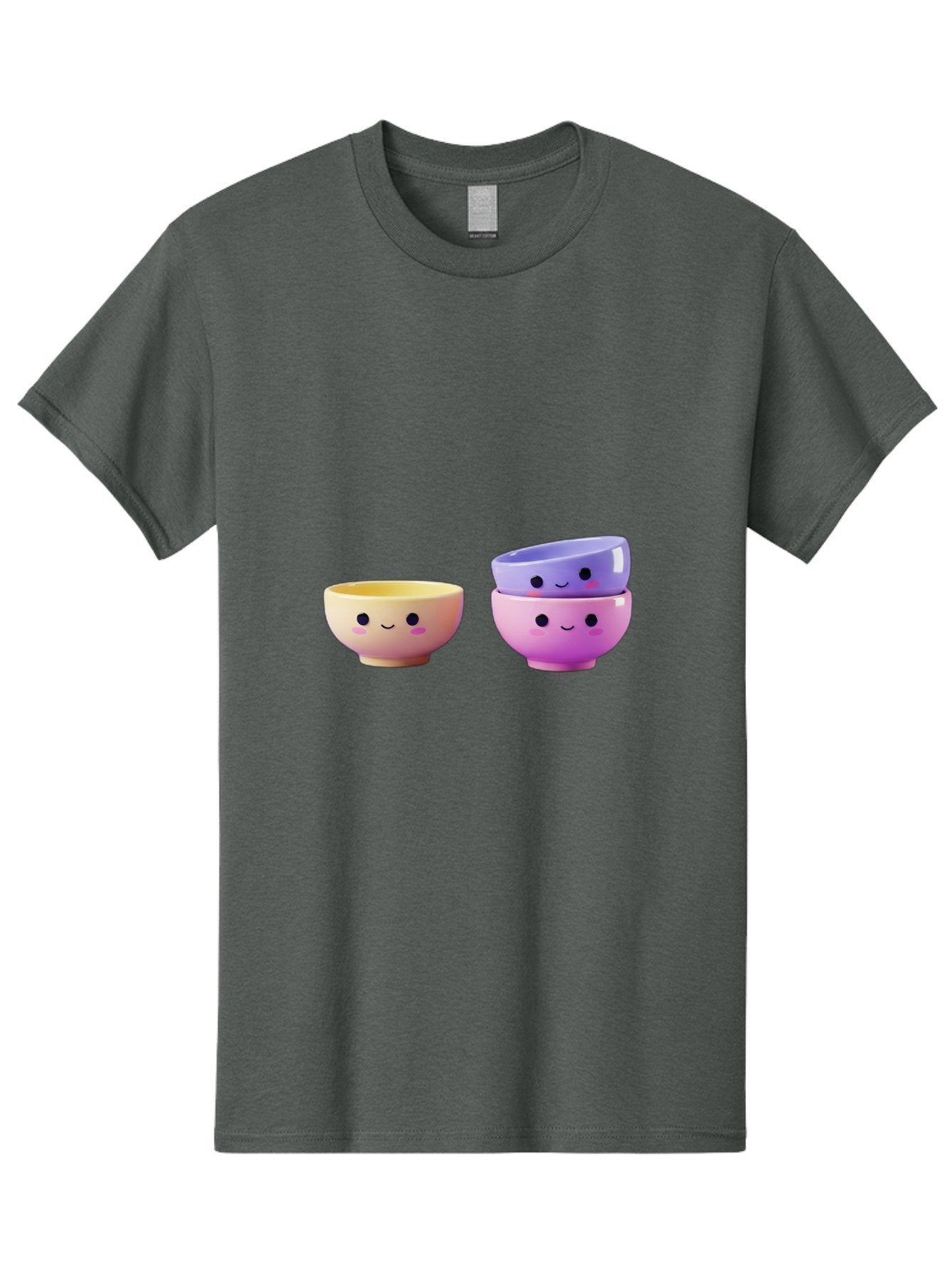 Cute-Bowls-1 Men'S Graphic Tee, 100% Cotton, Comfortable Casual Summer Wear, Machine Washable, Smiling Bowls, Colorful Bowls, Happy Kitchenware, Pastel Colors, Cute Tableware, Cartoon Bowls, Kitchen Decor, Adorable Ceramics, Playful Dishes, Baa430 8