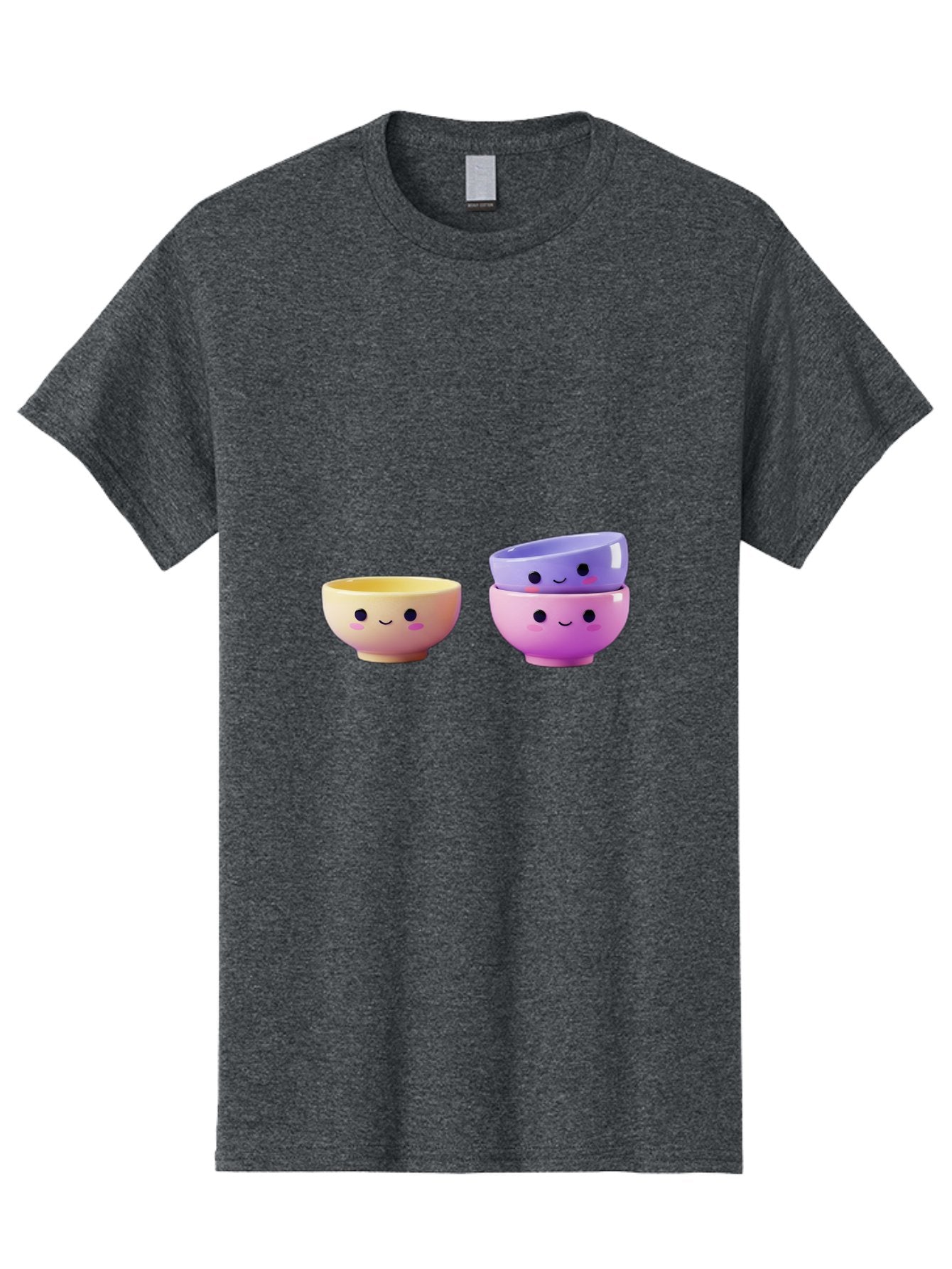 Cute-Bowls-1 Men'S Graphic Tee, 100% Cotton, Comfortable Casual Summer Wear, Machine Washable, Smiling Bowls, Colorful Bowls, Happy Kitchenware, Pastel Colors, Cute Tableware, Cartoon Bowls, Kitchen Decor, Adorable Ceramics, Playful Dishes, Baa430 9