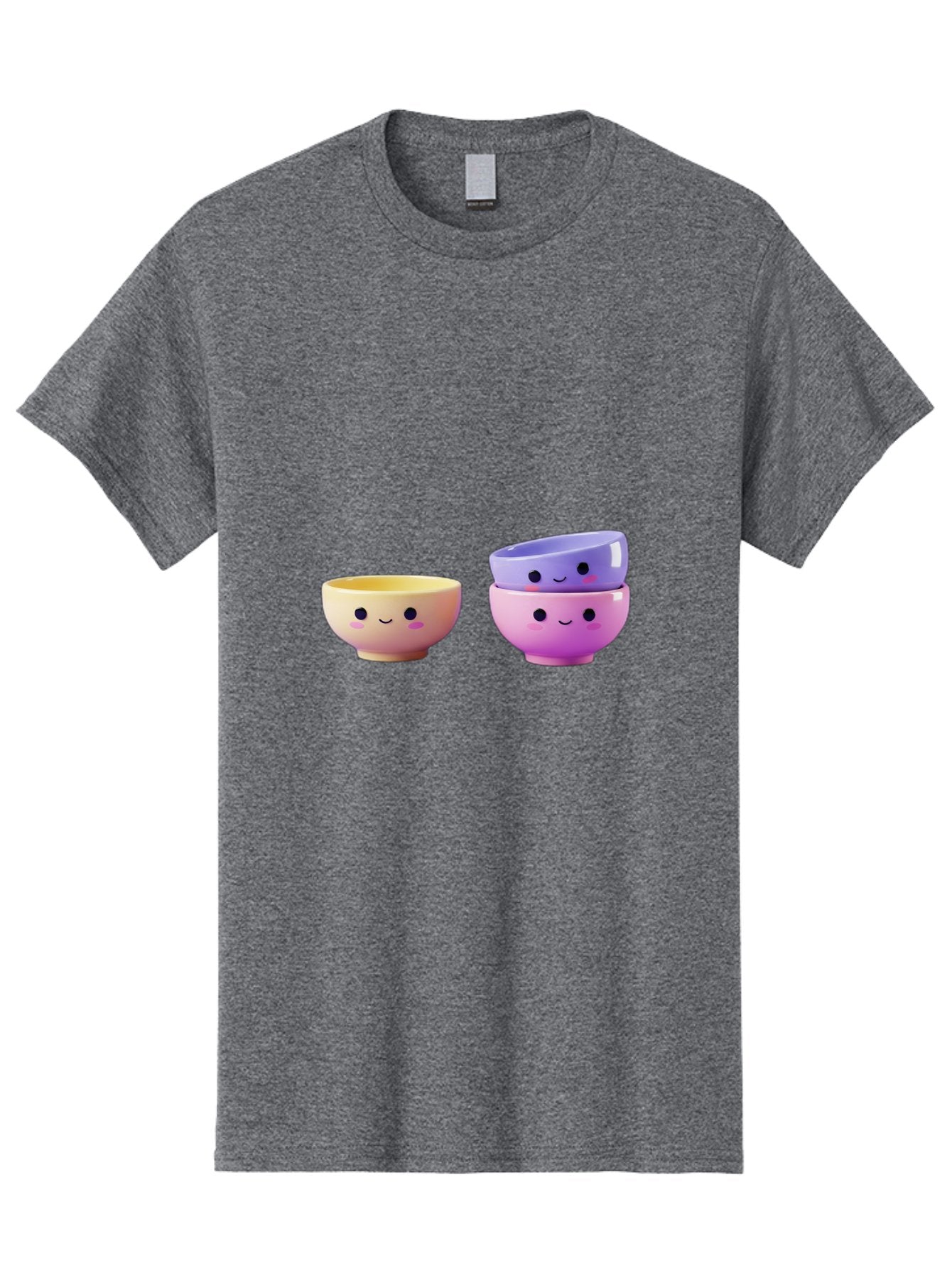 Cute-Bowls-1 Men'S Graphic Tee, 100% Cotton, Comfortable Casual Summer Wear, Machine Washable, Smiling Bowls, Colorful Bowls, Happy Kitchenware, Pastel Colors, Cute Tableware, Cartoon Bowls, Kitchen Decor, Adorable Ceramics, Playful Dishes, Baa430 11