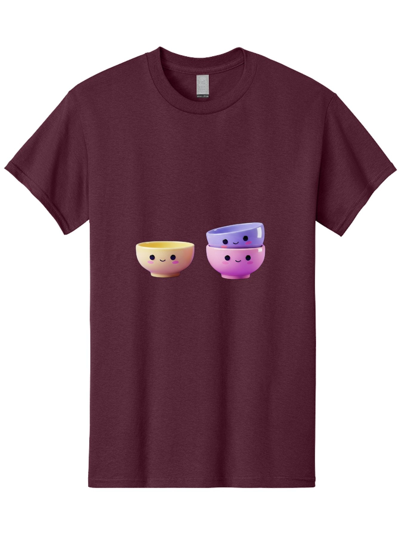 Cute-Bowls-1 Men'S Graphic Tee, 100% Cotton, Comfortable Casual Summer Wear, Machine Washable, Smiling Bowls, Colorful Bowls, Happy Kitchenware, Pastel Colors, Cute Tableware, Cartoon Bowls, Kitchen Decor, Adorable Ceramics, Playful Dishes, Baa430 4