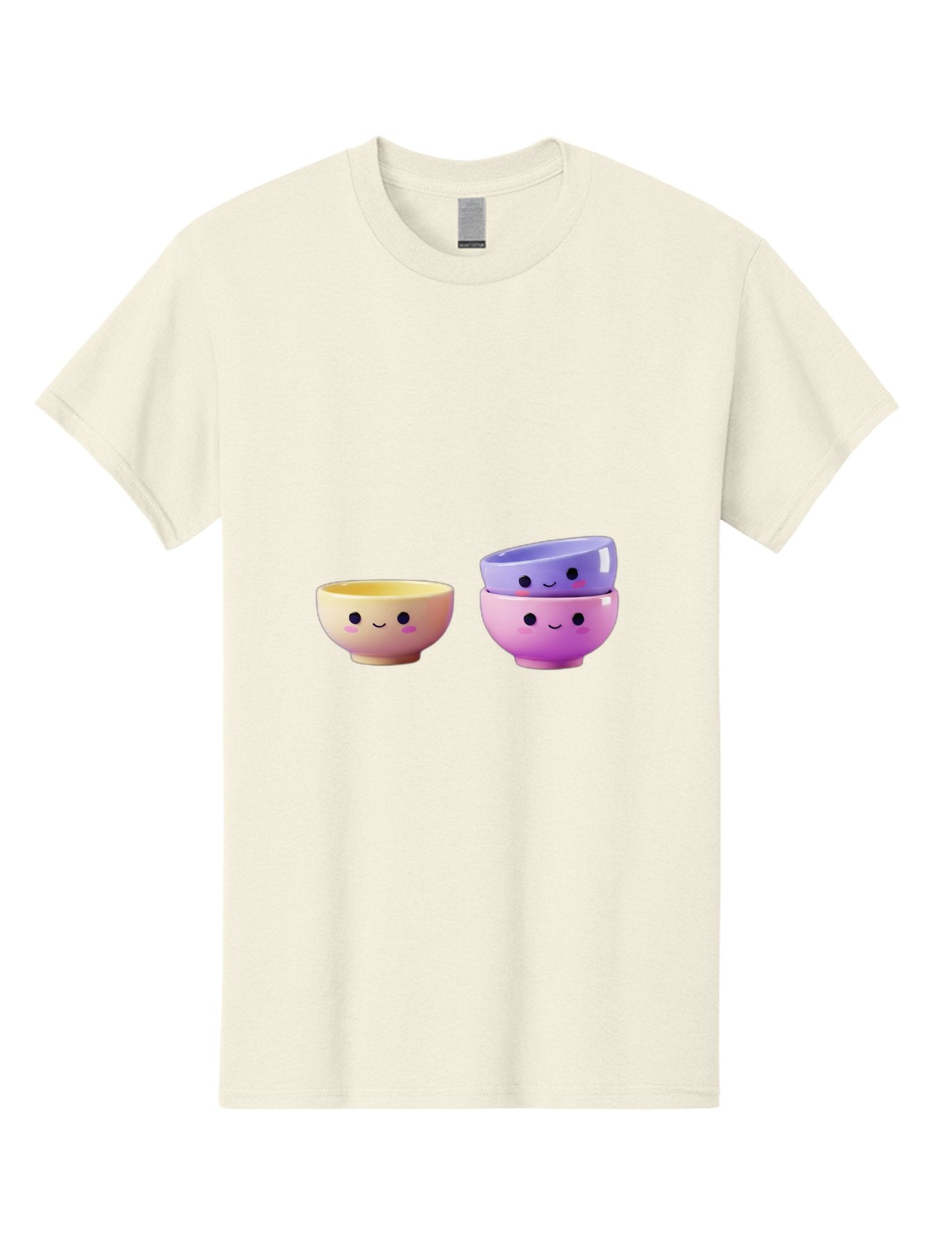 Cute-Bowls-1 Men'S Graphic Tee, 100% Cotton, Comfortable Casual Summer Wear, Machine Washable, Smiling Bowls, Colorful Bowls, Happy Kitchenware, Pastel Colors, Cute Tableware, Cartoon Bowls, Kitchen Decor, Adorable Ceramics, Playful Dishes, Baa430 15