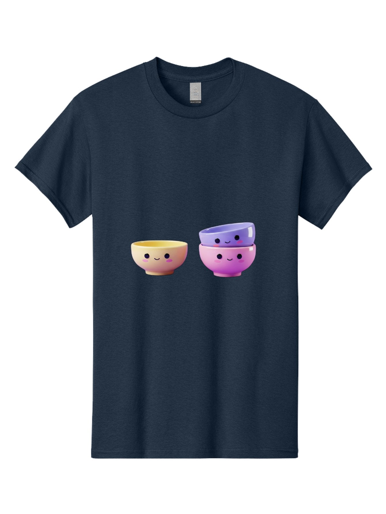 Cute-Bowls-1 Men'S Graphic Tee, 100% Cotton, Comfortable Casual Summer Wear, Machine Washable, Smiling Bowls, Colorful Bowls, Happy Kitchenware, Pastel Colors, Cute Tableware, Cartoon Bowls, Kitchen Decor, Adorable Ceramics, Playful Dishes, Baa430 14