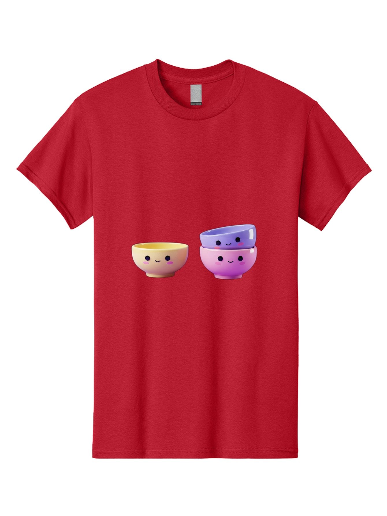 Cute-Bowls-1 Men'S Graphic Tee, 100% Cotton, Comfortable Casual Summer Wear, Machine Washable, Smiling Bowls, Colorful Bowls, Happy Kitchenware, Pastel Colors, Cute Tableware, Cartoon Bowls, Kitchen Decor, Adorable Ceramics, Playful Dishes, Baa430 12
